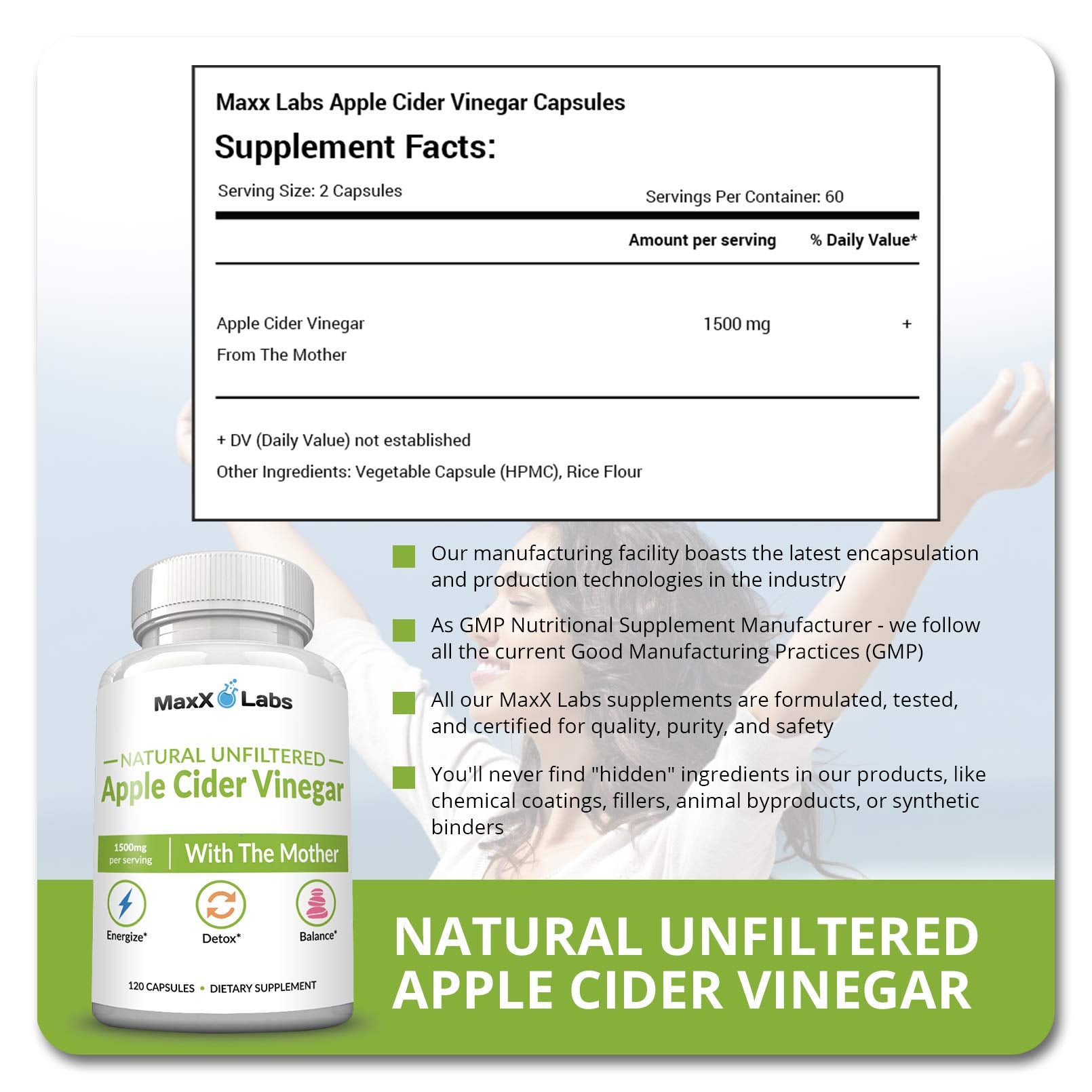 Apple Cider Vinegar Capsules with The Mother - Healthy Keto Diet Supplements MaxX Labs