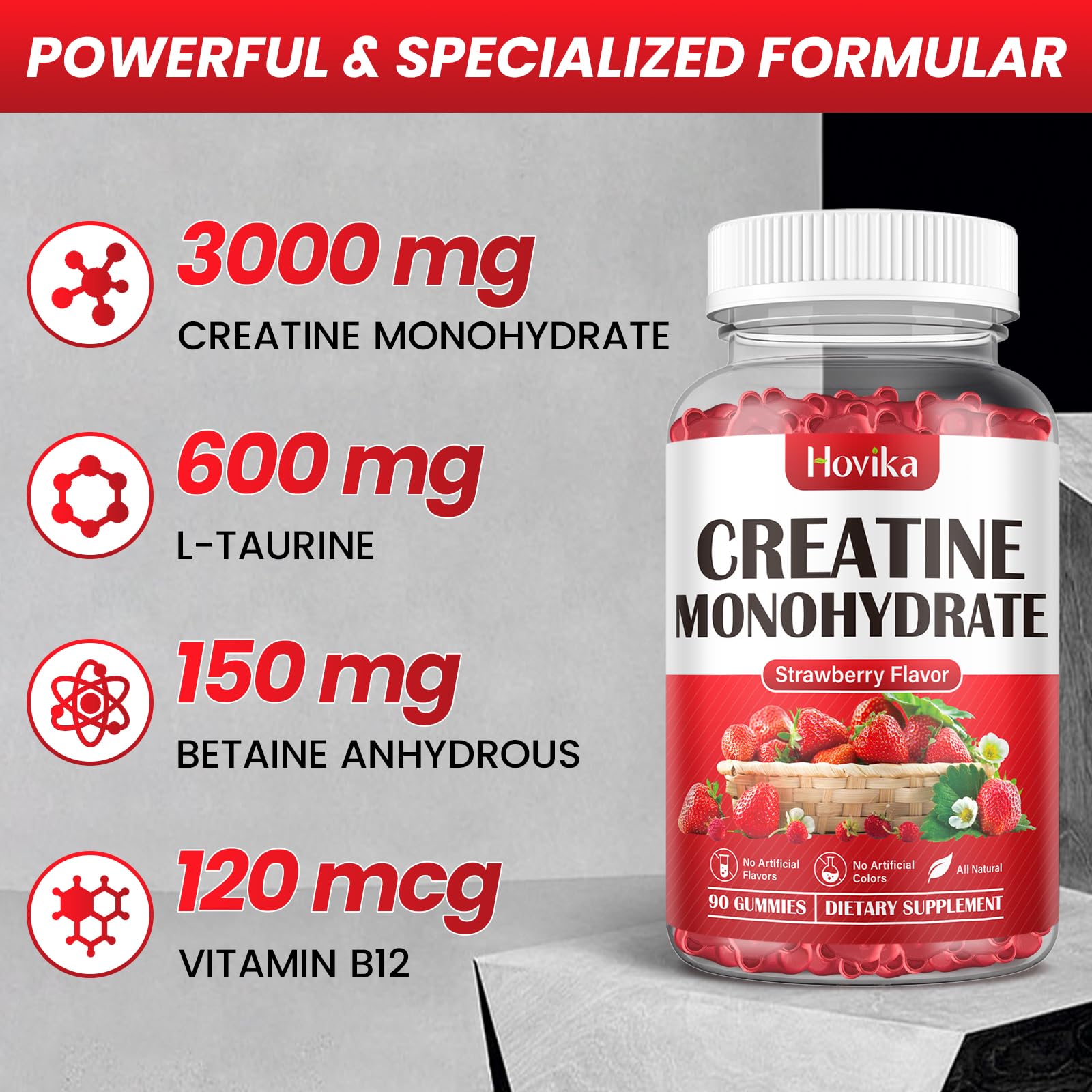 Hovika Creatine Monohydrate Gummies for Men & Women, Chewable 3g Creatine Monohy Hovika