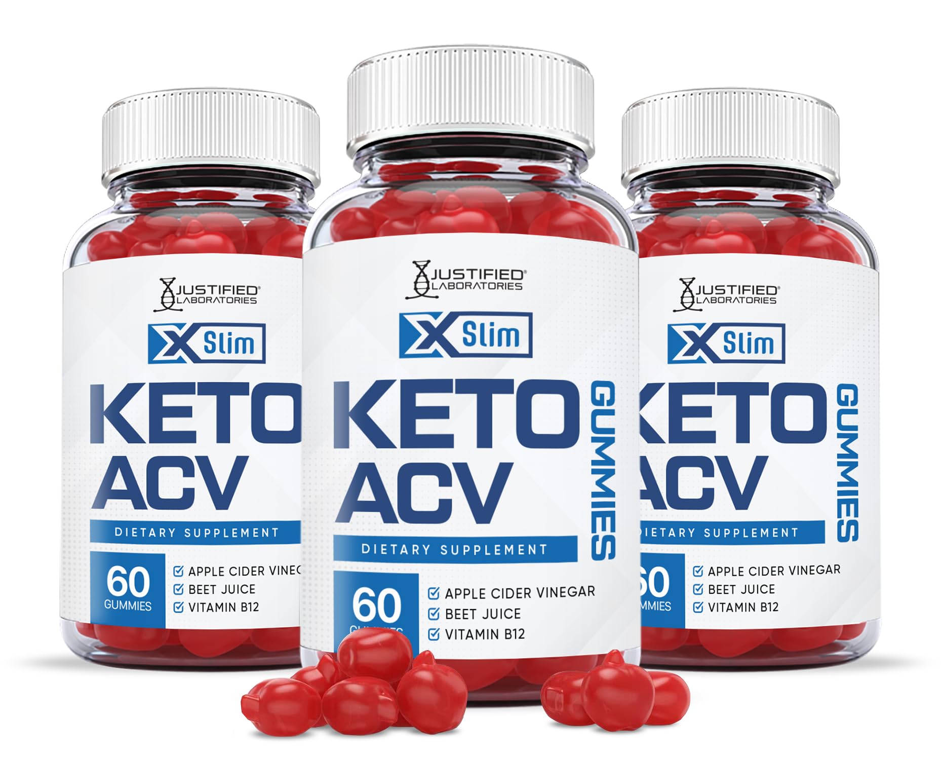 Justified Laboratories (3 Pack X Slim Keto ACV Gummies 1000MG Xslim Vegan Non GMO 