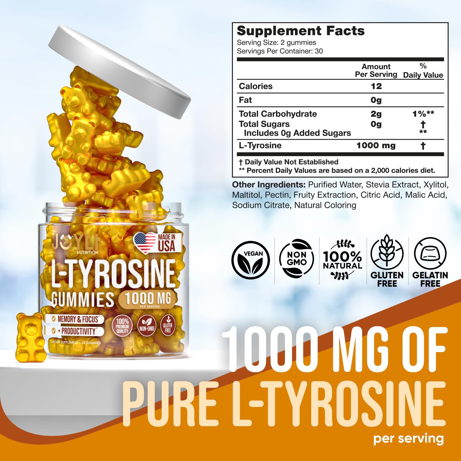 Joyli L Tyrosine Gummies 1000MG - L-Tyrosine Supplement for Kids & Adults JOYLI Nutrition