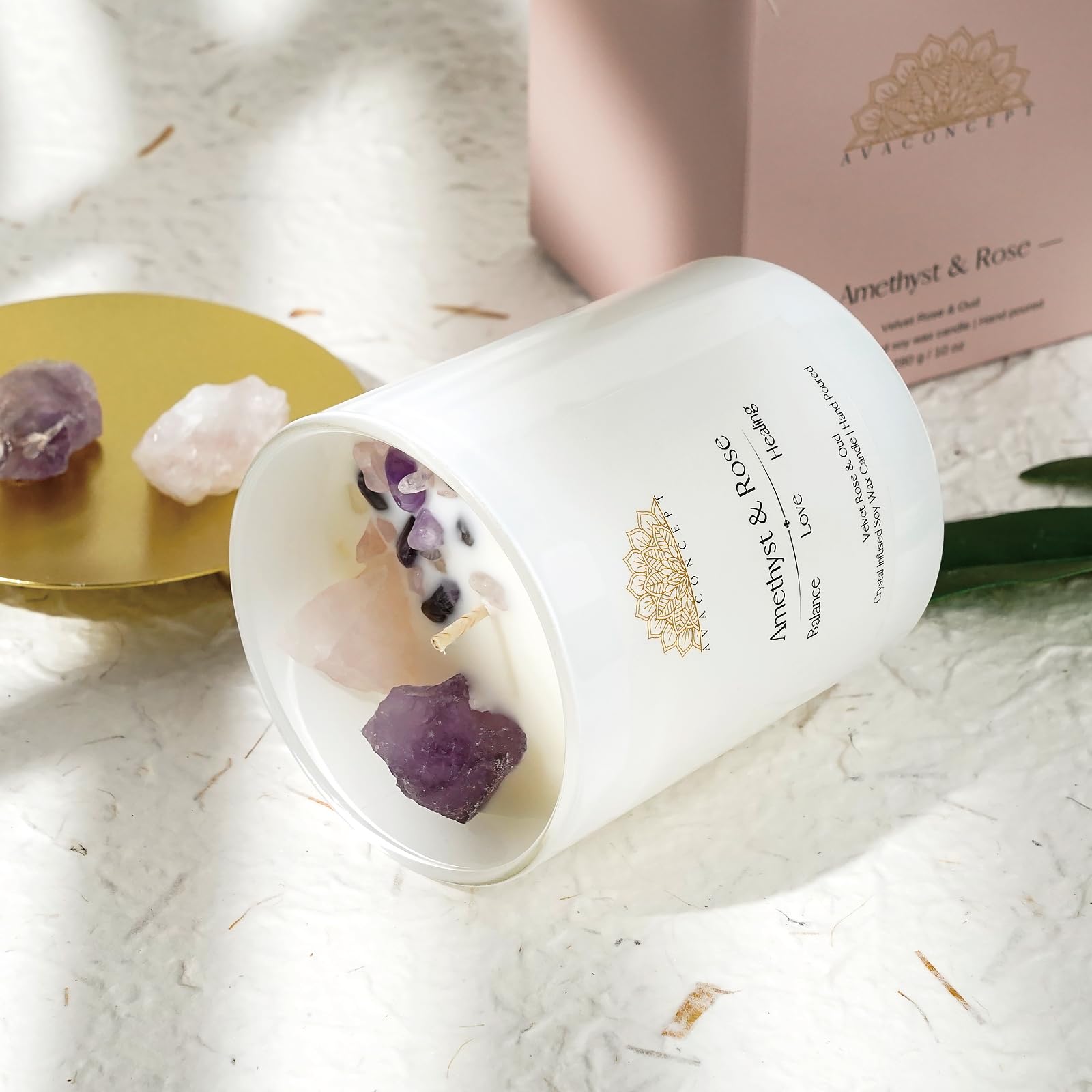 Ava Concept Scented Crystal Candle 10 oz jar Candle (Velvet Rose & Oud) ava concept