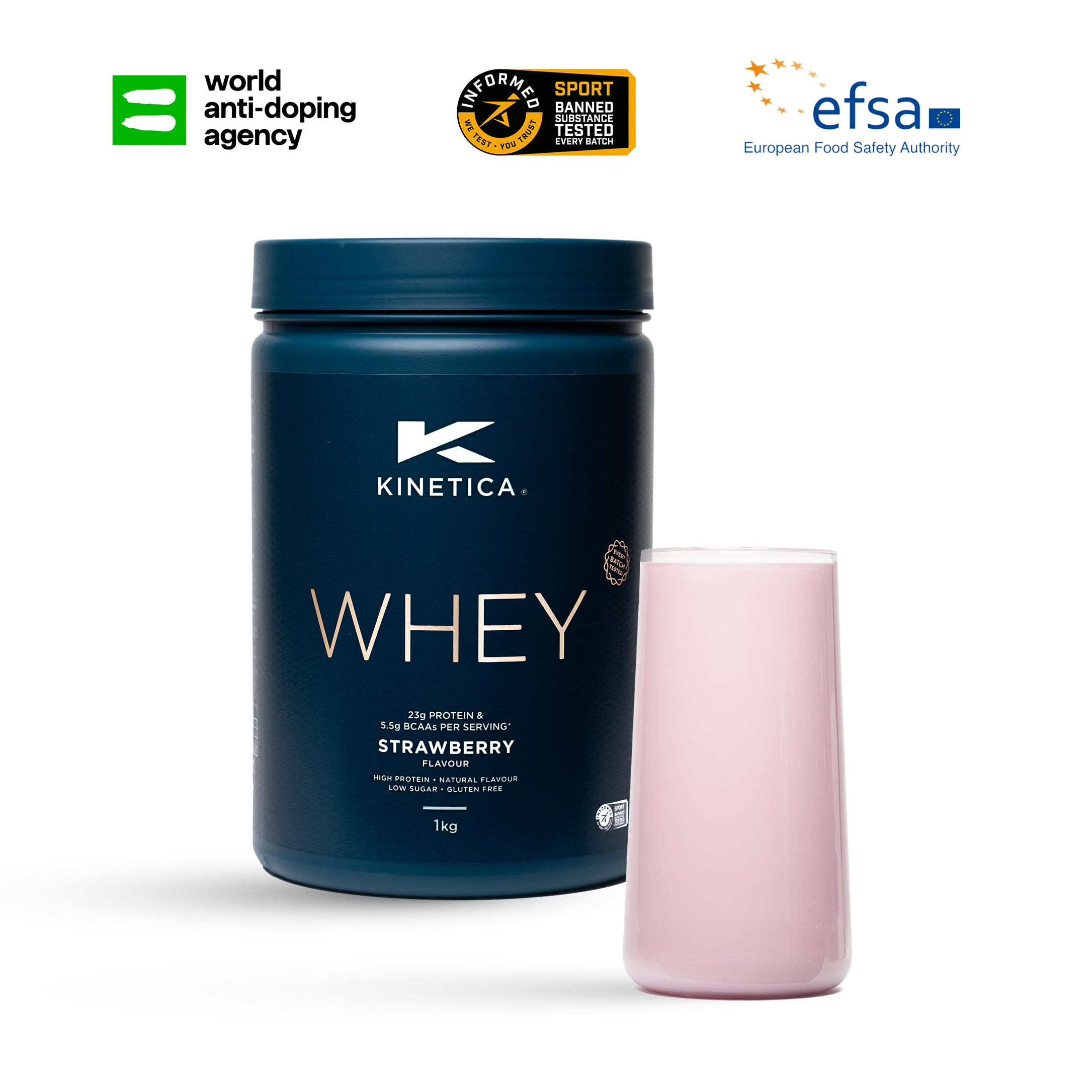 Kinetica Premium Whey Protein Powder | Grass Fed | Strawberry | 1kg | 33 Servings Kinetica