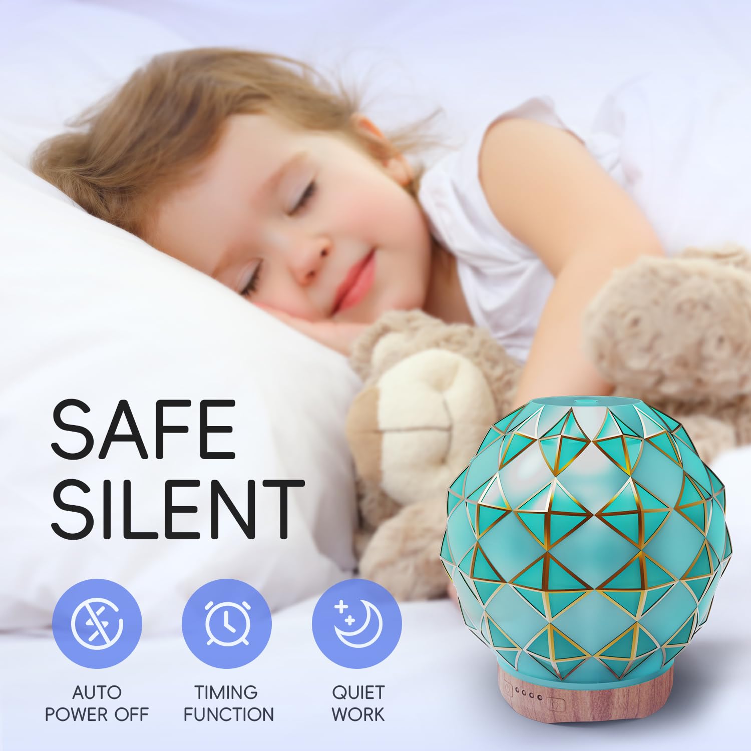 Youenkity Essential Oil Diffuser, Glass Ultrasonic Aromatherapy Diffuser with 7 Color LED Lights YOUENKITY