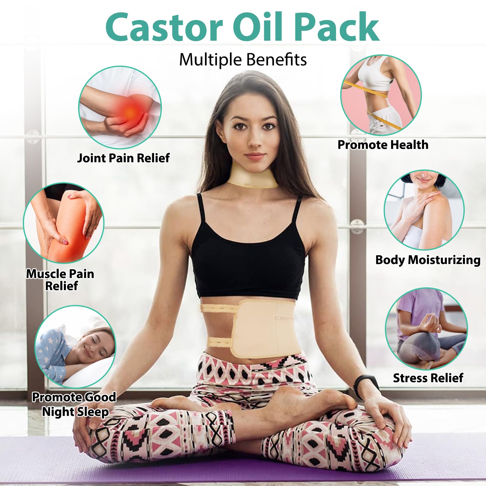 Jamaican Black Castor Oil (2.02 fl oz) with Reusable Castor Oil Pack Wrap, Adjustable Castor Uqrjyfiy