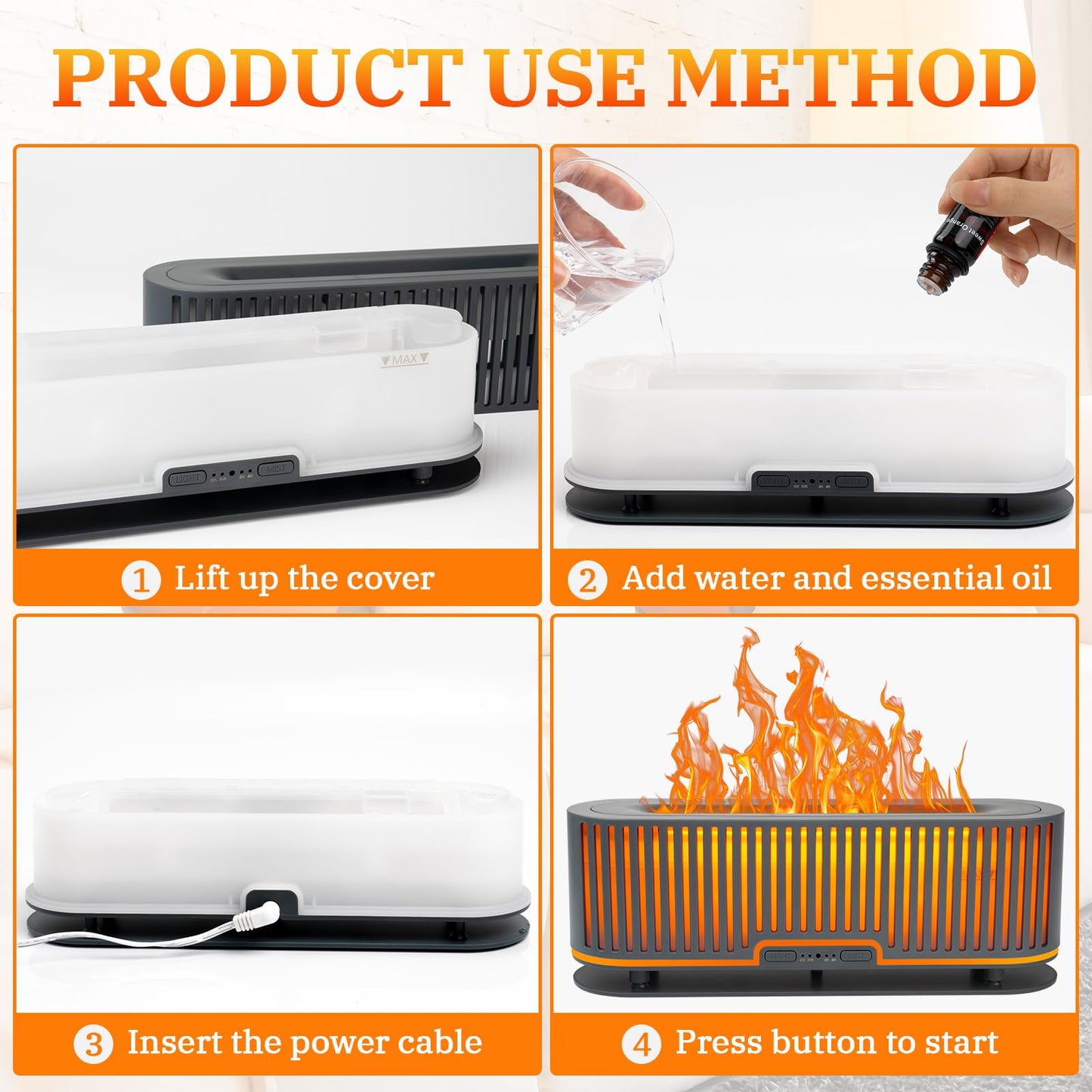 Comfynest Colorful Flame Fire Fireplace Diffuser with 6 Essential Oils Set, Ultrasonic 200ml Essential Oil