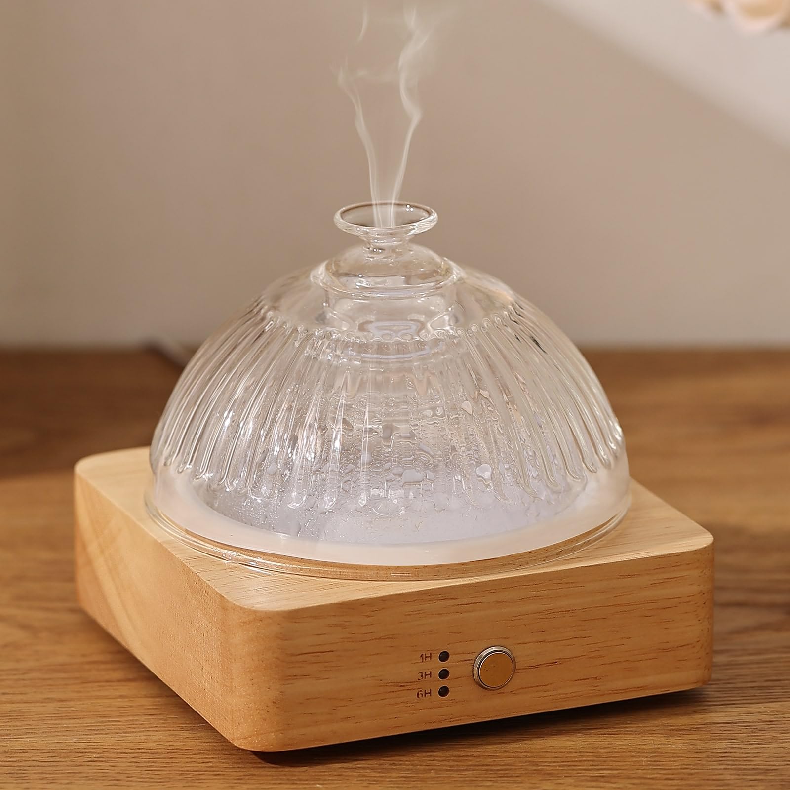 Lecdura Glass Essential Oil Diffuser with Glass Reservoir & Wood Base - Plastic Free, 200ml Lock