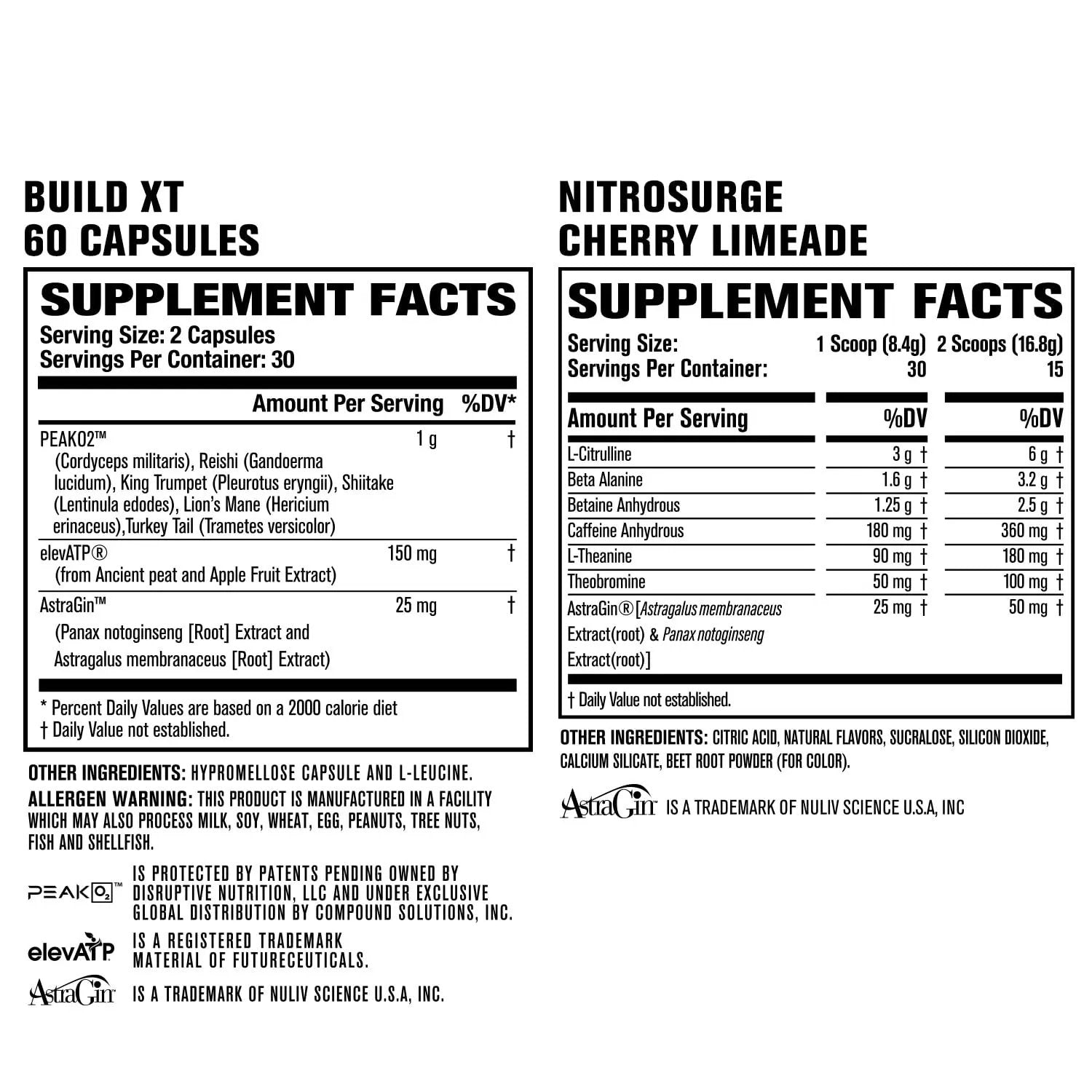 Jacked Factory Nitrosurge Pre-Workout in Cherry Limeade & Build XT Muscle Building Bundle for Men & Women