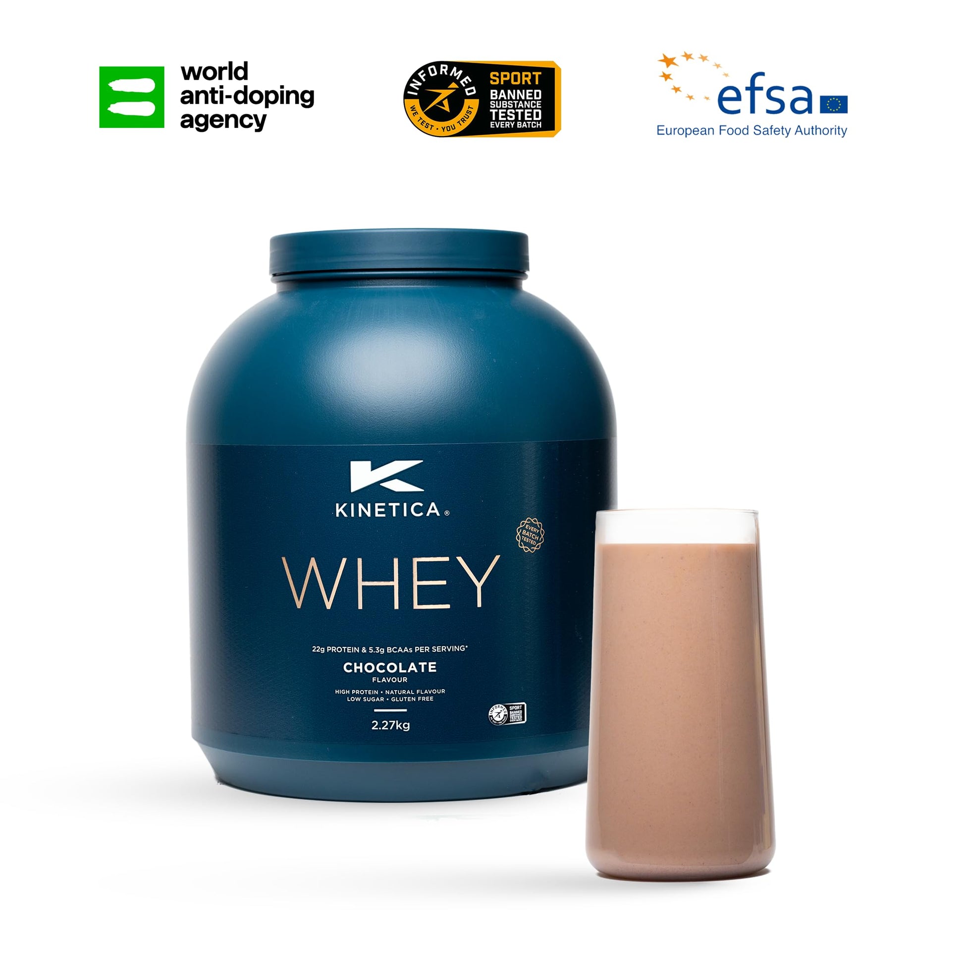 Kinetica Chocolate Whey Protein Powder | 2.27kg | 22g Protein per Serving | 76 Servings Kinetica