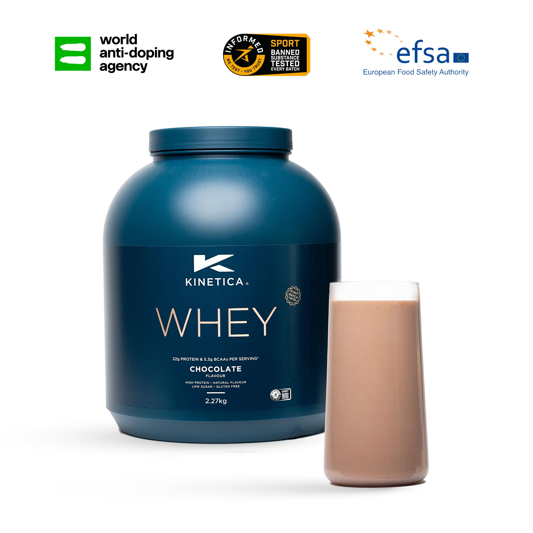 Kinetica Chocolate Whey Protein Powder | 2.27kg | 22g Protein per Serving | 76 Servings Kinetica