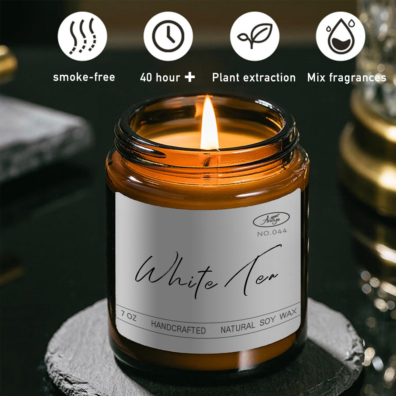 Annye White Tea Scented Candles, Organic Soy Candle for Home Scented, Hand-Poured Jar Candle Annye