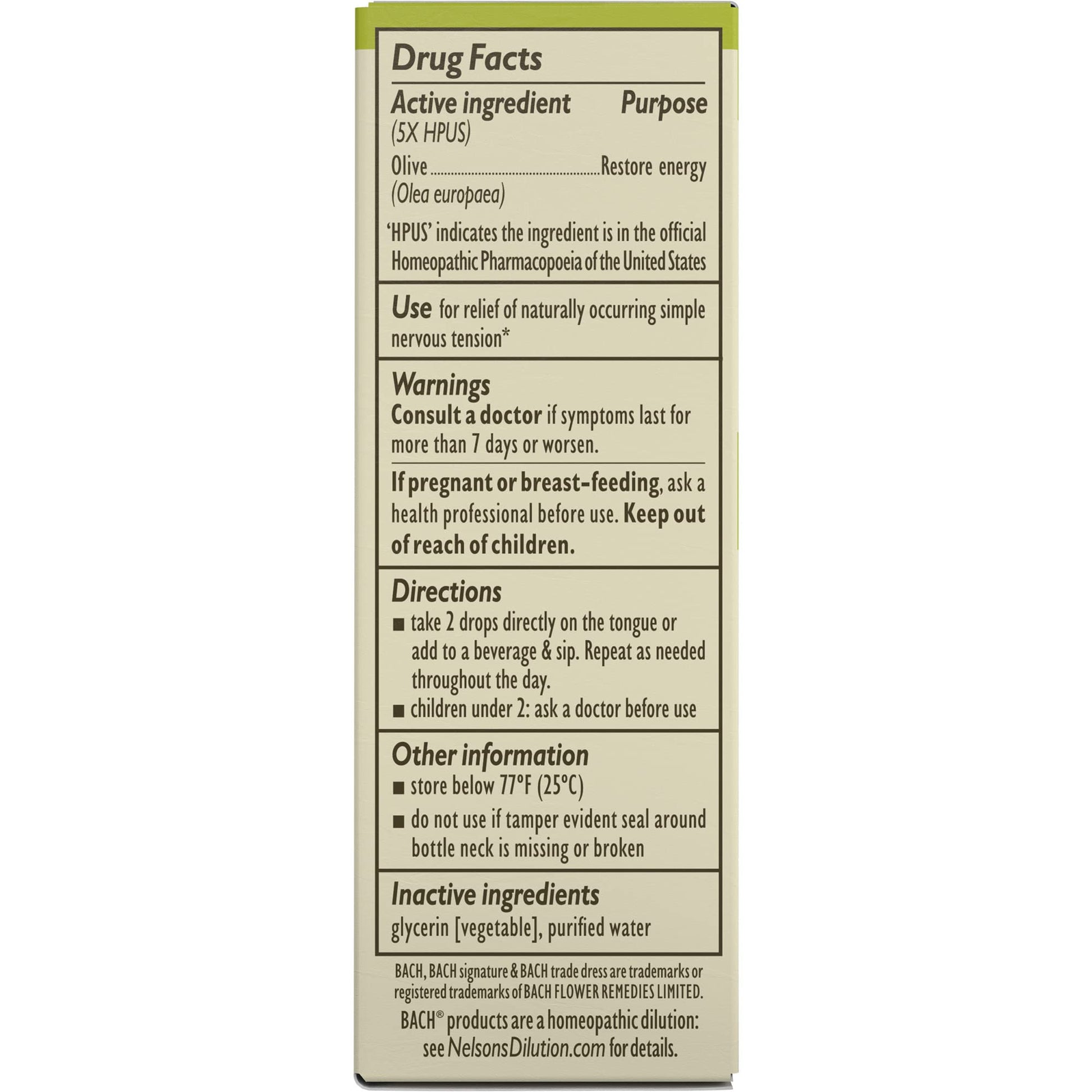 Bach Original Flower Remedies, Olive for Energy (Non-Alcohol Formula), Natural Homeopathic Flower Bach