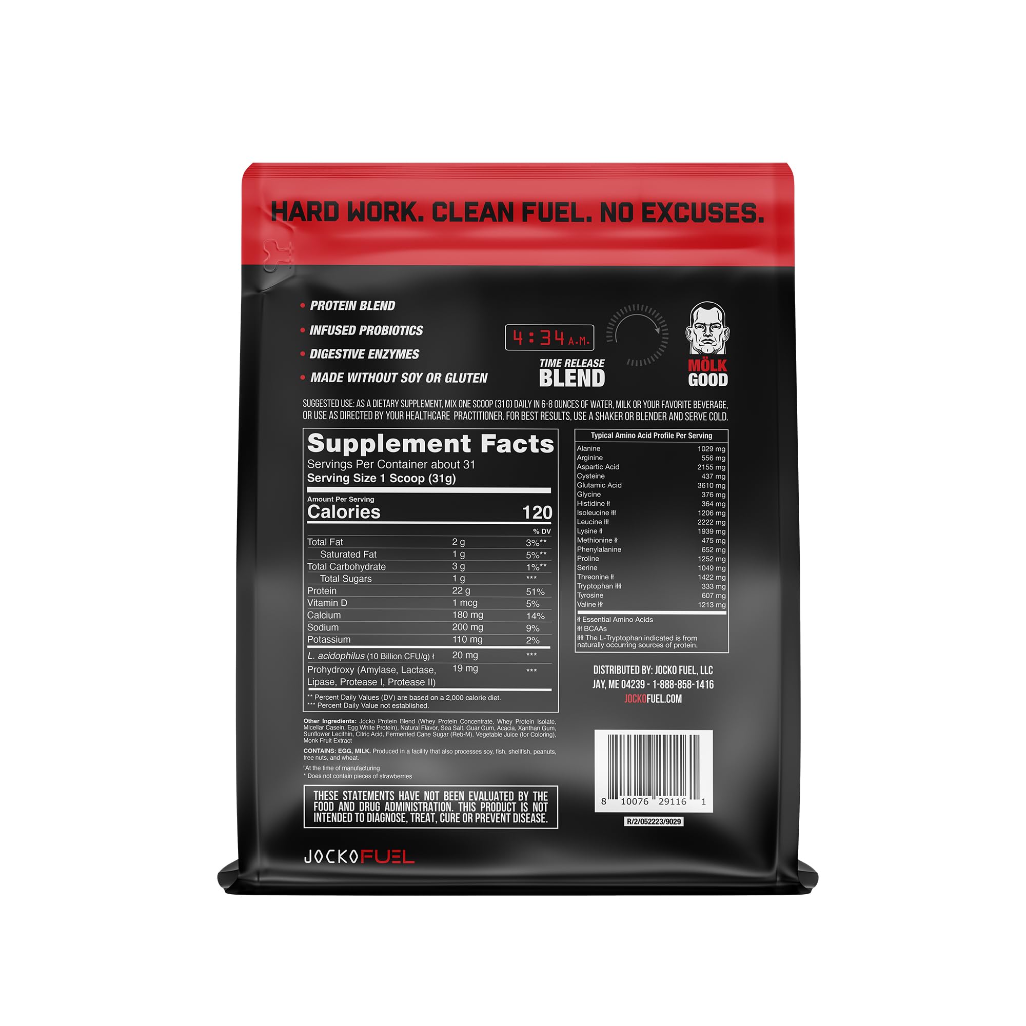 Jocko Mölk Whey Protein Powder (Strawberry) - Keto, Probiotics, Grass Fed, Digestive Jocko Fuel