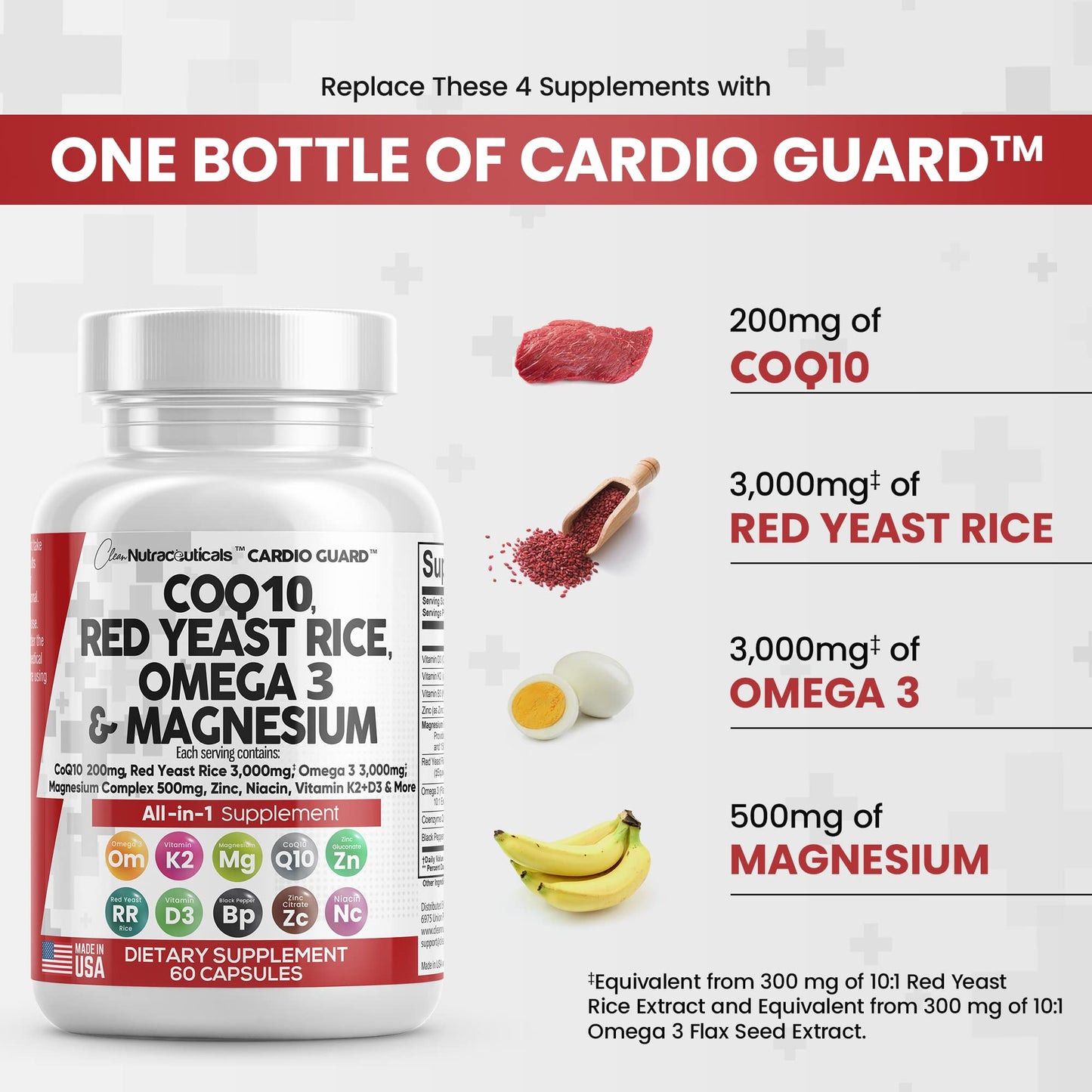 COQ10 200mg Red Yeast Rice 3000mg Omega 3 3000mg Magnesium
