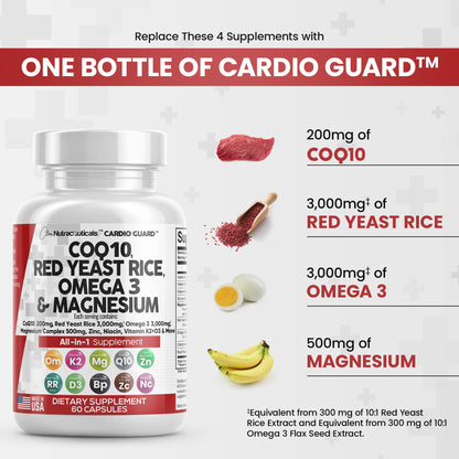 COQ10 200mg Red Yeast Rice 3000mg Omega 3 3000mg Magnesium