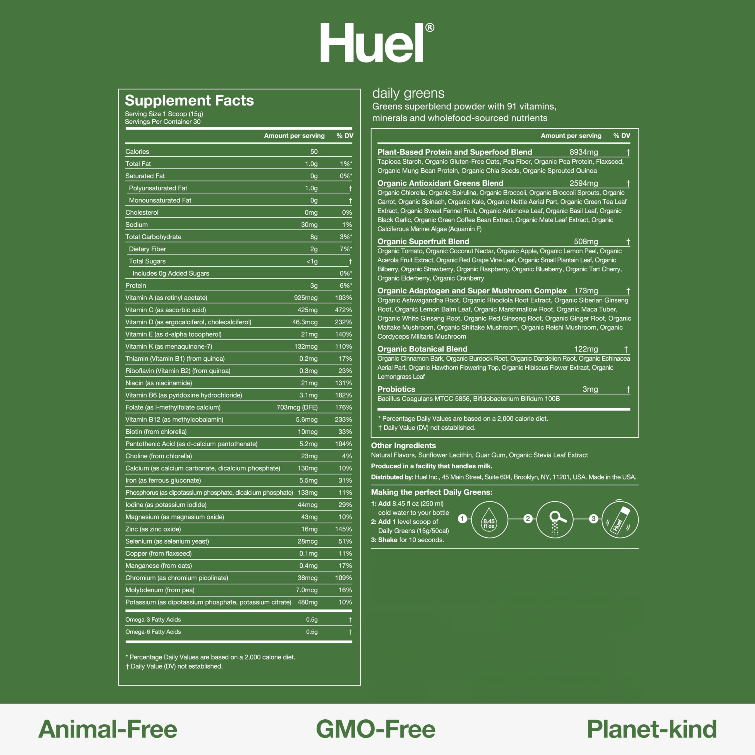 Huel Daily Greens | Superfood Greens Powder | 91 Vitamins, Minerals, and Wholefood Huel