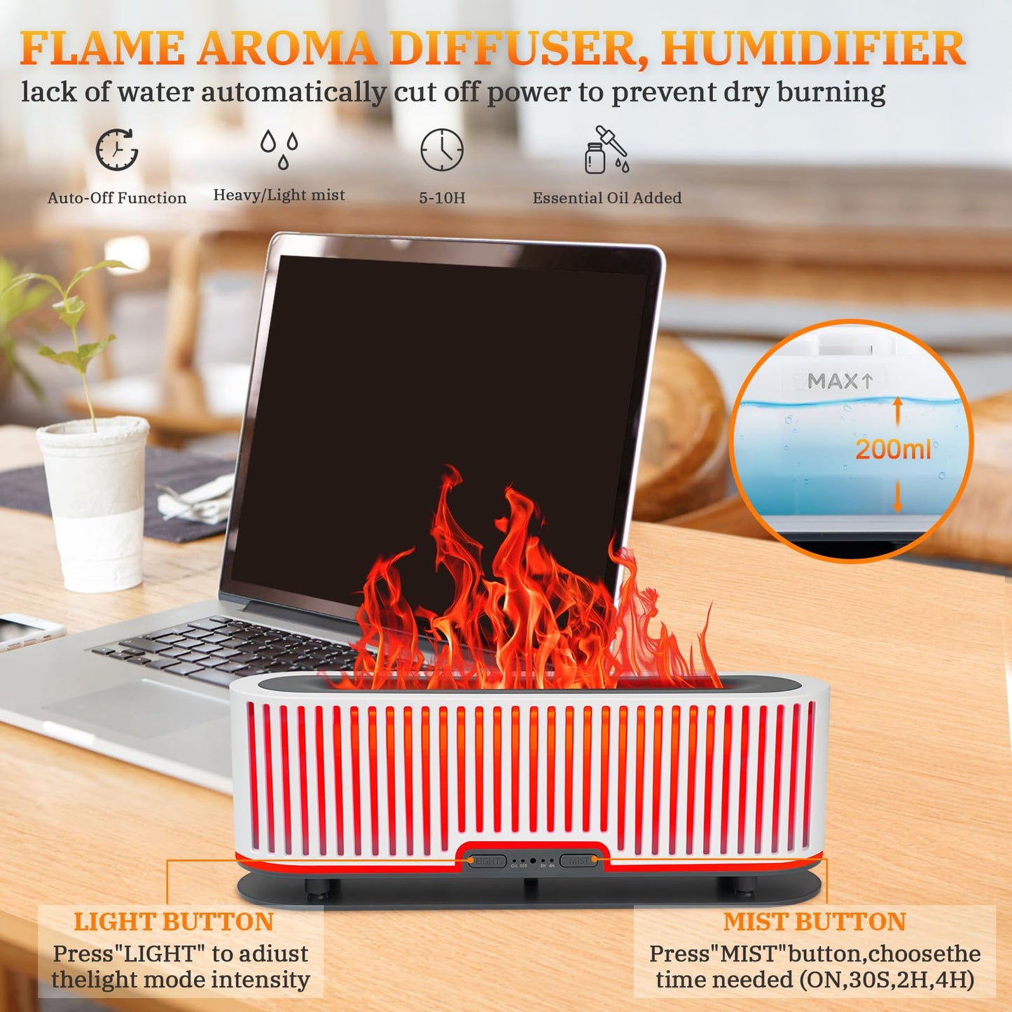 Comfynest Colorful Flame Air Aroma Diffuser Humidifier 7 Flame Colors,200ml Essential Oil