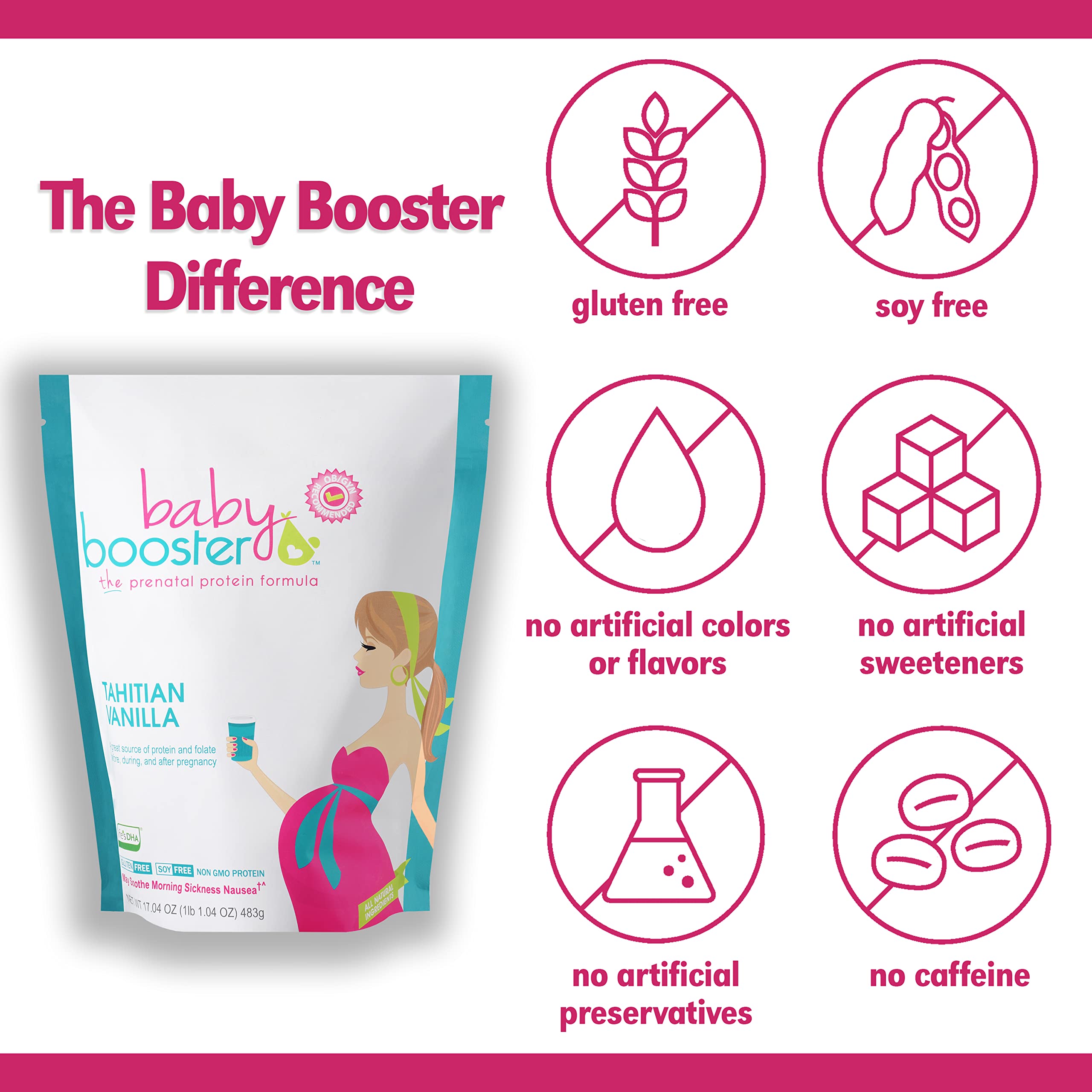 Baby Booster Prenatal Vitamin Supplement Shakes, Tahitian Vanilla and Strawberry Baby Booster