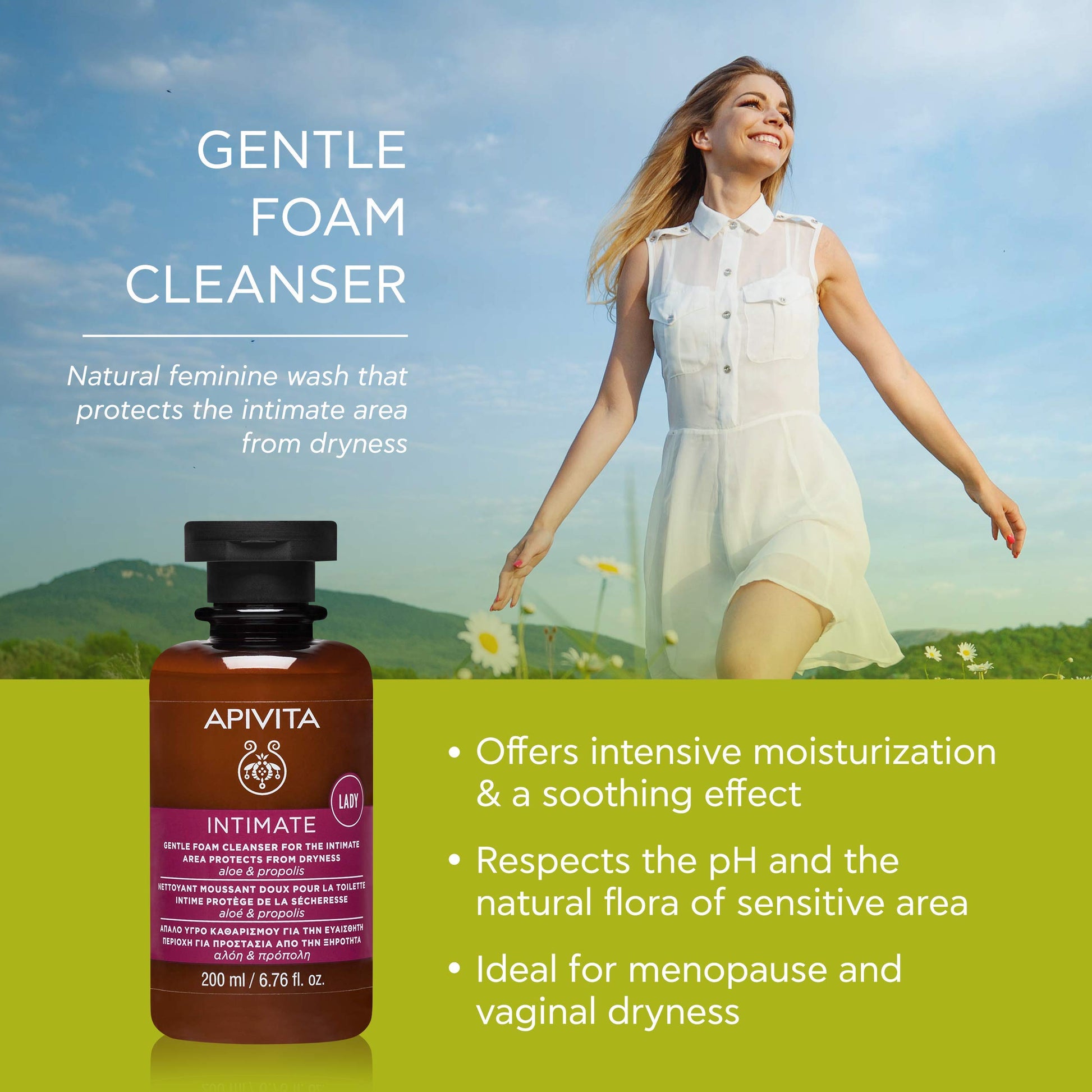 APIVITA Gentle Foam Cleanser for the Intimate Area, pH Balancing Feminine Wash Apivita