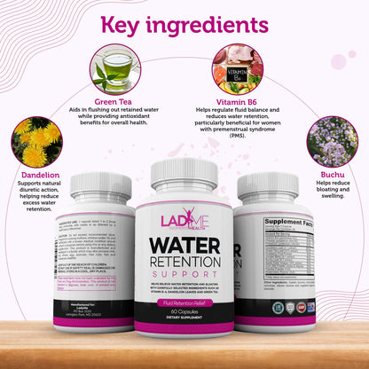Water Retention Pills for Women Bloating Relief with Vitamin B6, Dandelion & Green Tea Natural