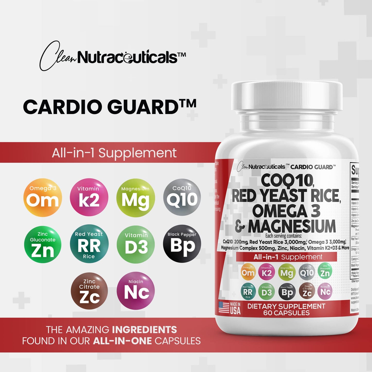 COQ10 200mg Red Yeast Rice 3000mg Omega 3 3000mg Magnesium