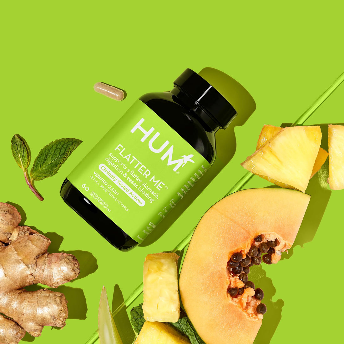 HUM Flatter Me Supplement for Daily Bloating - 18 Full Spectrum Digestive HUM