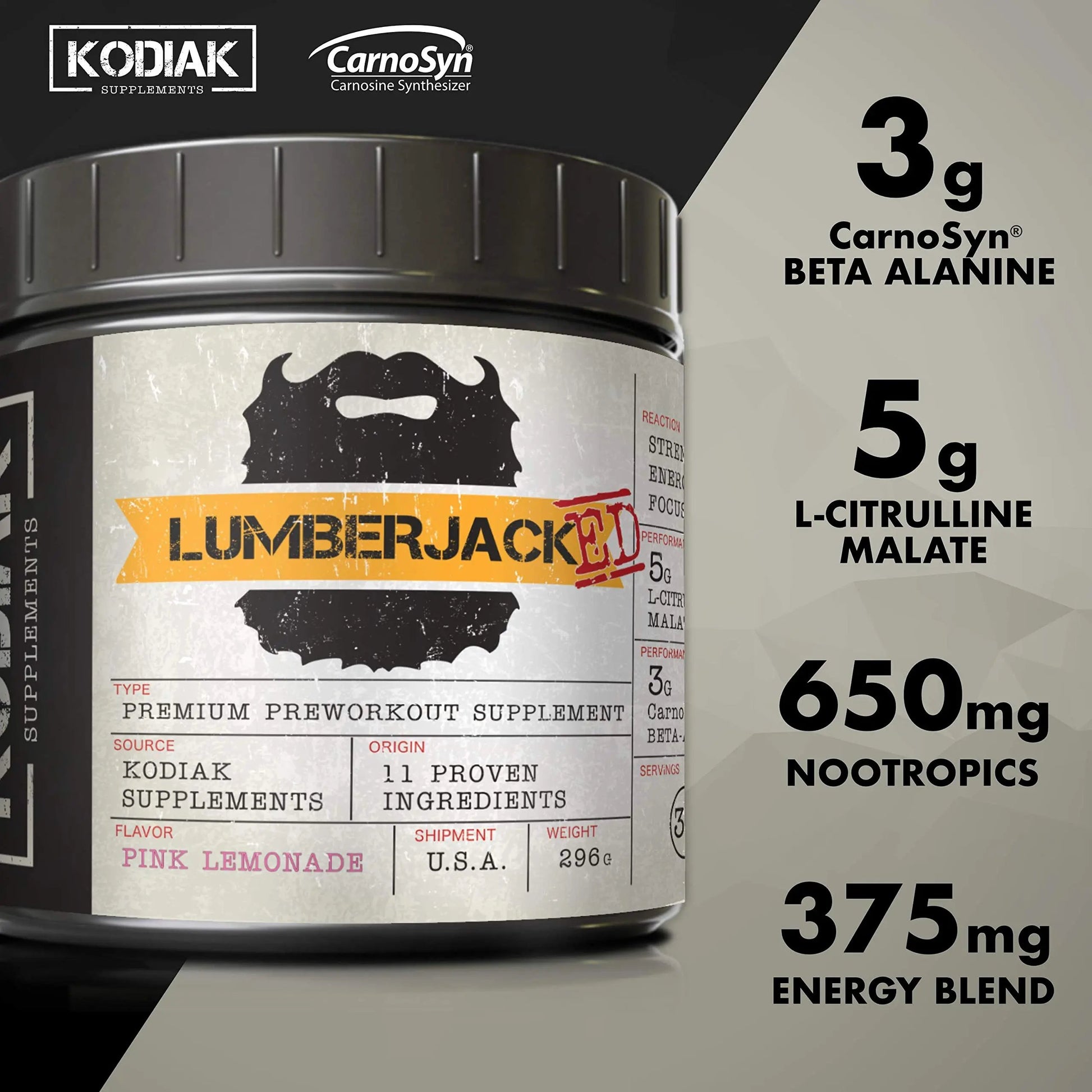 Kodiak Supplements LUMBERJACKED Pre-Workout Supplement with CarnoSyn 30 Servings Kodiak Supplements