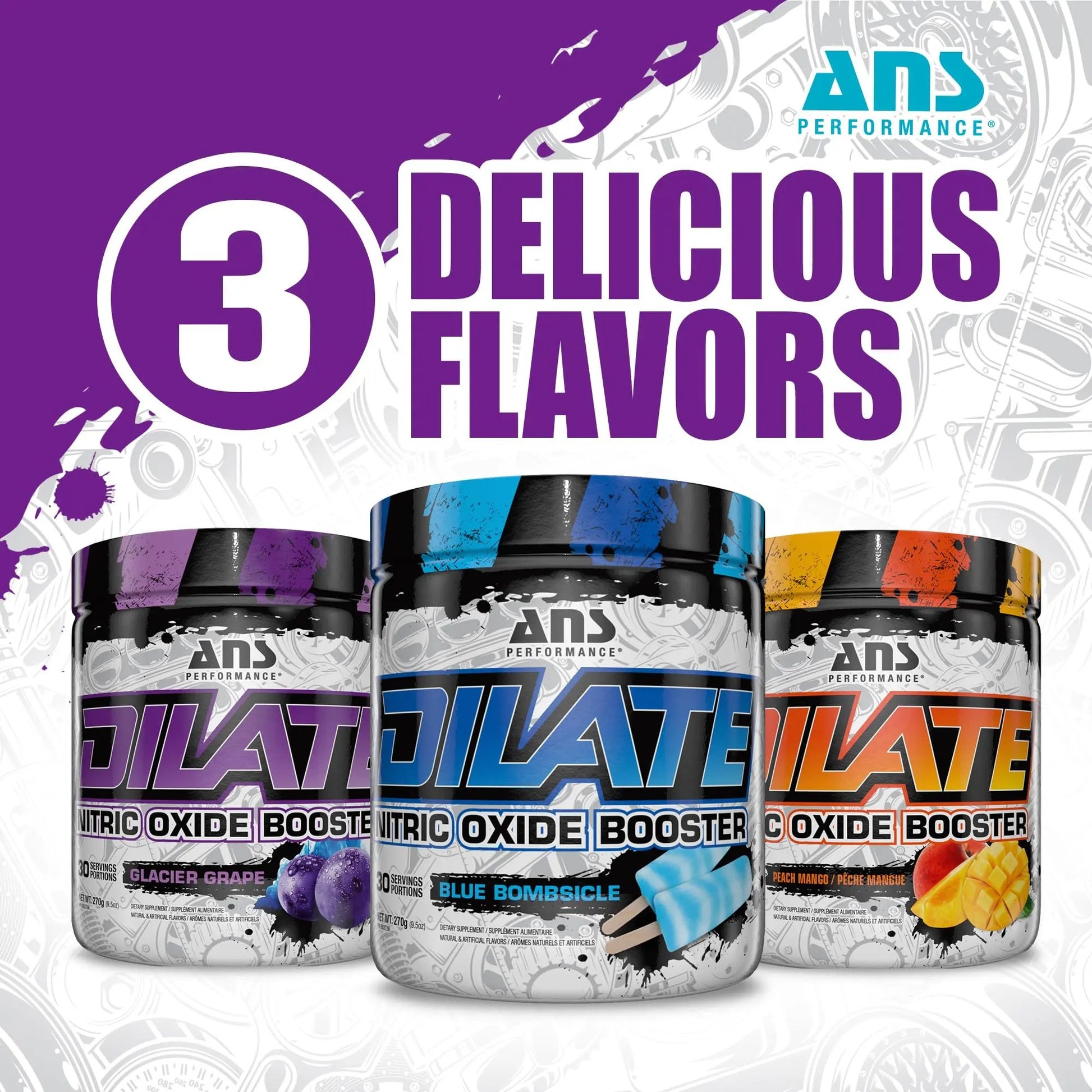 ANS Performance Dilate Pump PreWorkout Powder - Dietary Supplement - Maximizes Muscle Growth, Strength Performance - No Stims, Beta-Alanine, Creatine, Glacier Grape - 30 Servings (Glacier Grape)