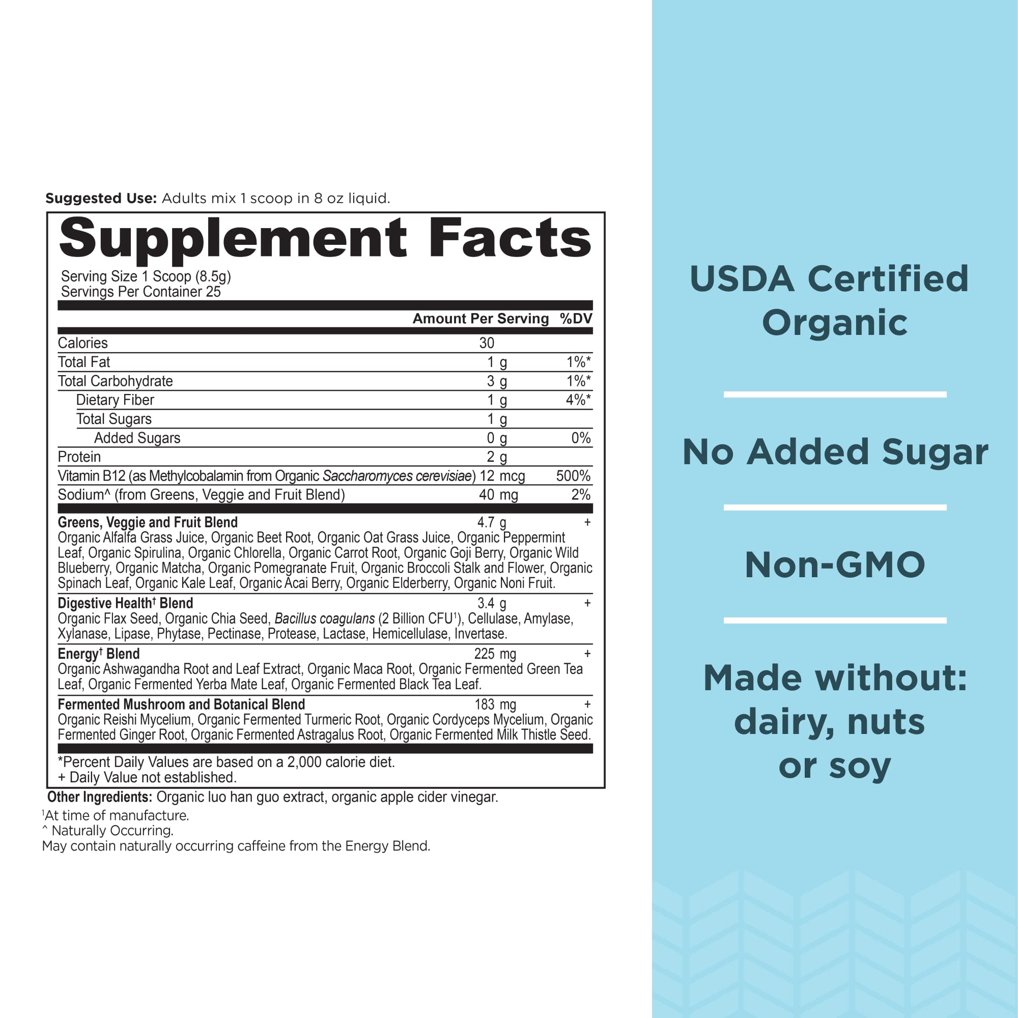 Ancient Nutrition Supergreens Energizer Powder, Organic Superfood Powder with Caffeine Ancient Nutrition