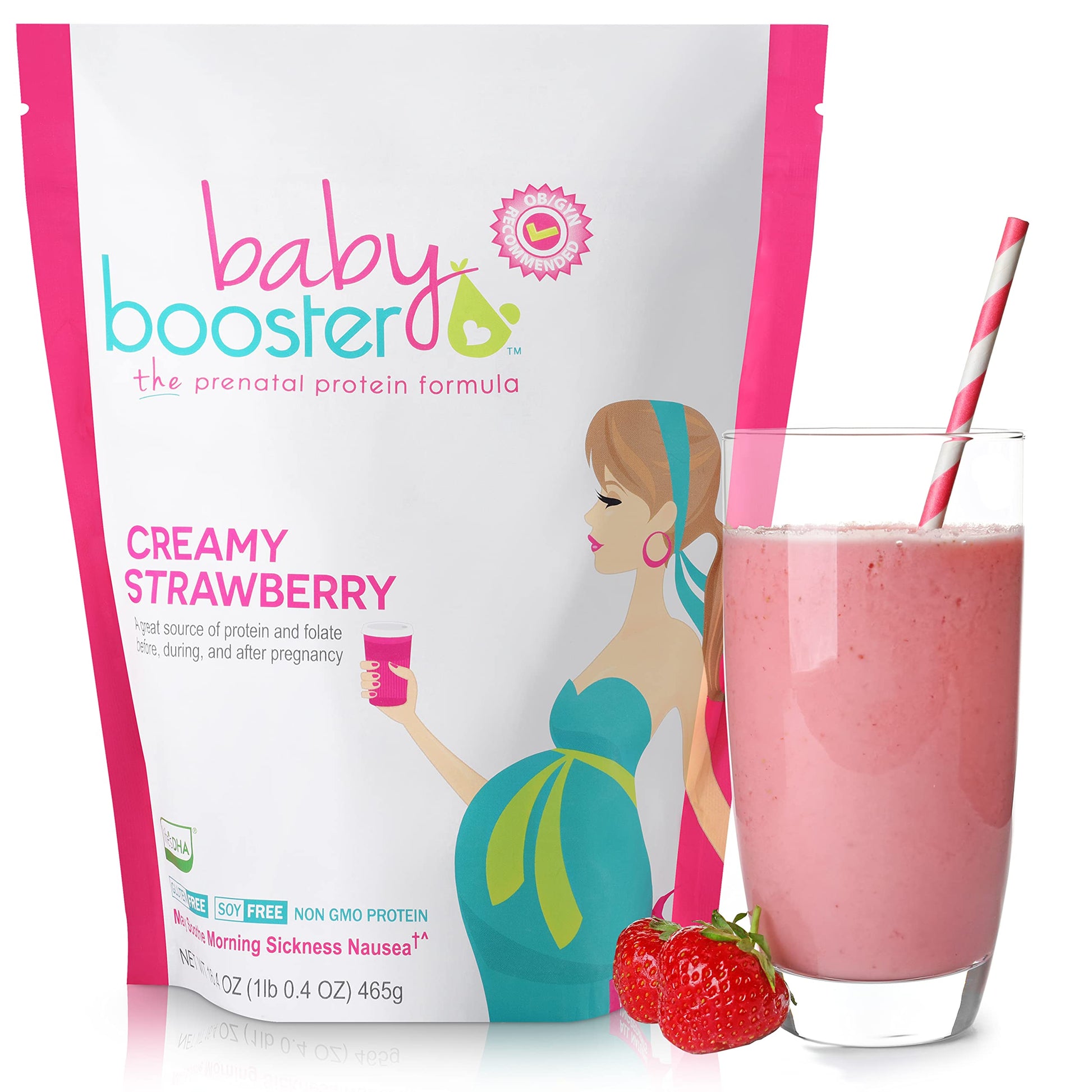Baby Booster Prenatal Vitamin Supplement Shakes, Salted Carmel and Strawberry Baby Booster