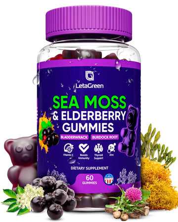 LetaGreen Irish Sea Moss Gummies - 60 Vegan Seamoss Gummies Bears