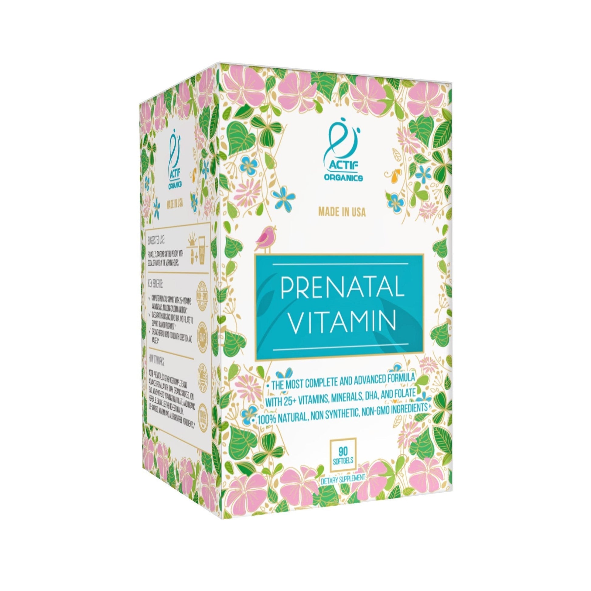Actif Organic Prenatal Vitamin with 25+ Organic Vitamins, 100% Natural, DHA, EPA, Omega 3 ACTIF