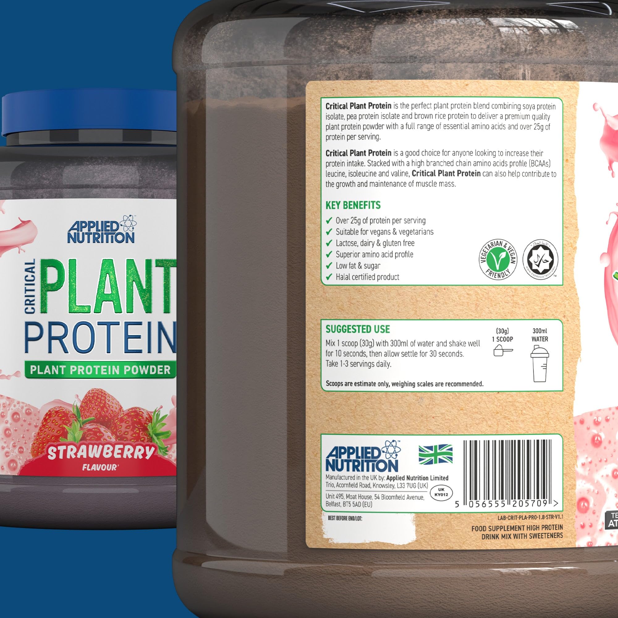 Applied Nutrition Plant Protein Powder – Critical Plant Vegan Protein Shake with SOYA Applied Nutrition