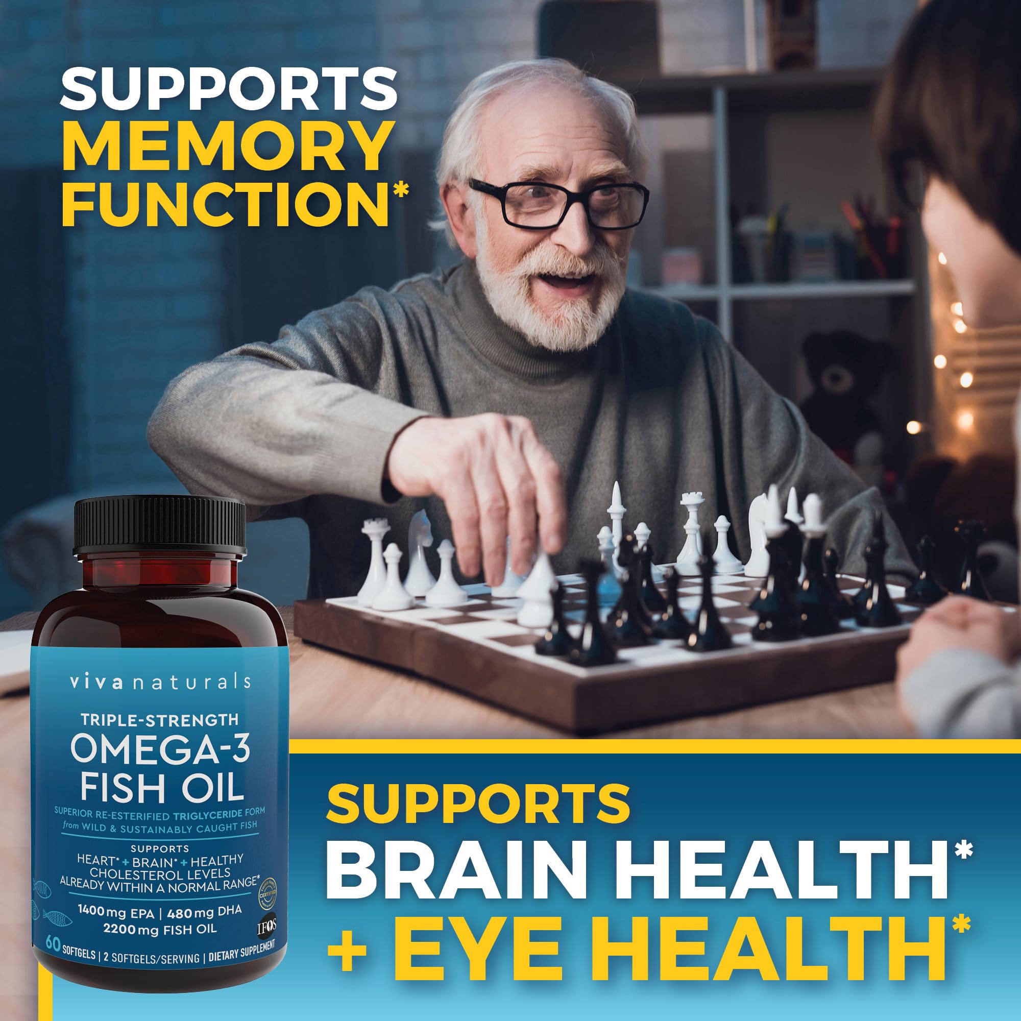 Viva Naturals Triple Strength Omega 3 Fish Oil Supplement - 2200 mg Wild Caught Viva Naturals