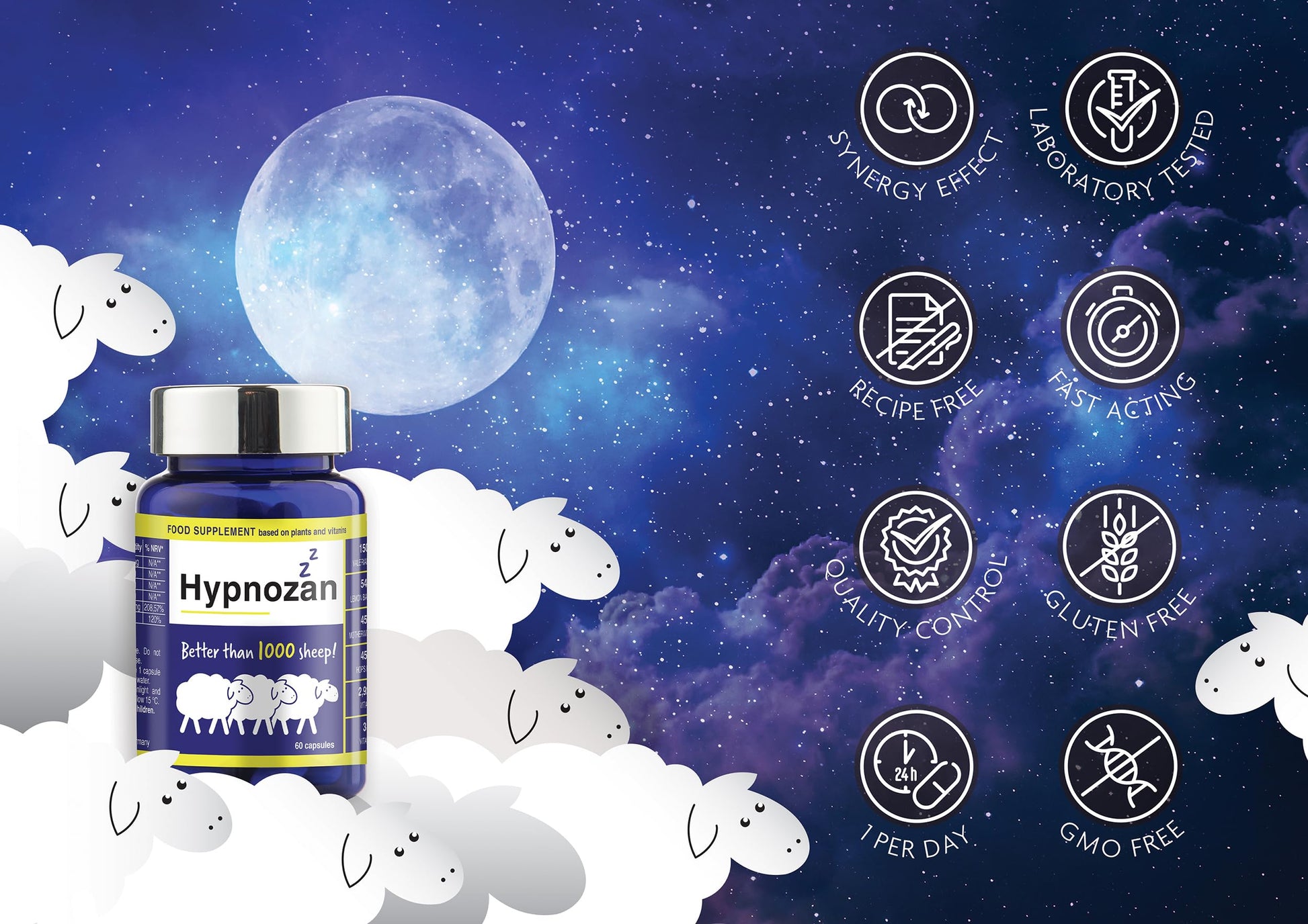 Hypnozan. 60 Easy Nights in Every Pack - 60 Capsules, Just One Before Bed. Natural Vox pharmaceutica