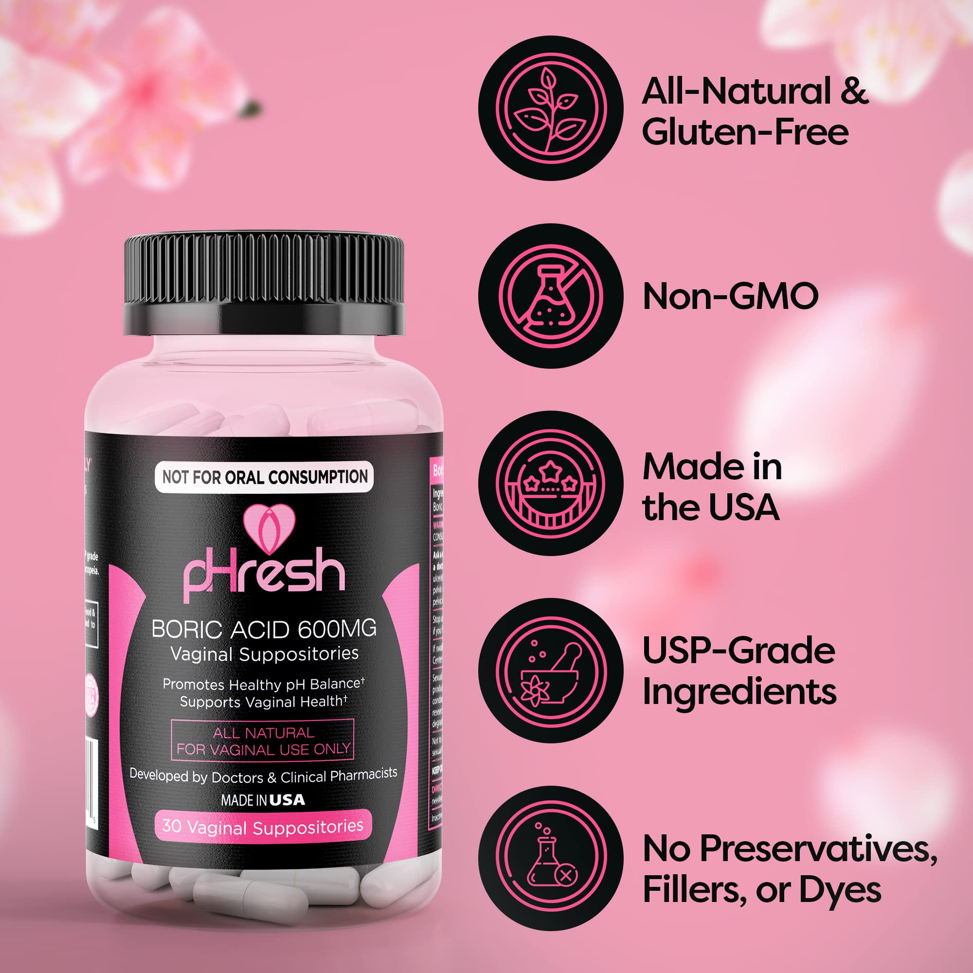 ACE NUTRITION pHresh Boric Acid Suppositories & Vaginal pH Test Strips Bundle ACE NUTRITION