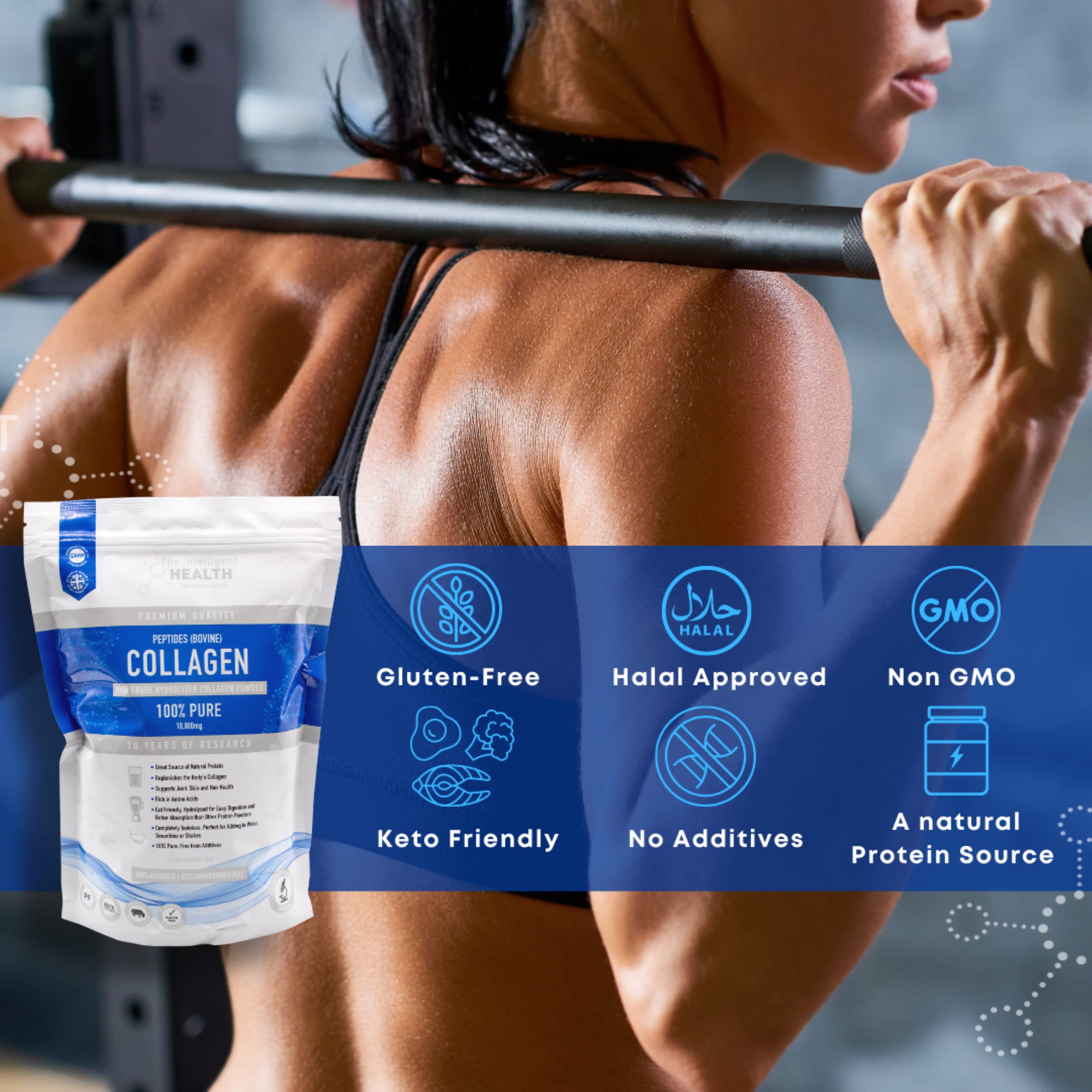 Hydrolysed Collagen Powder (Bovine) - High Protein Grass Fed Unflavoured Peptides The Intelligent Health