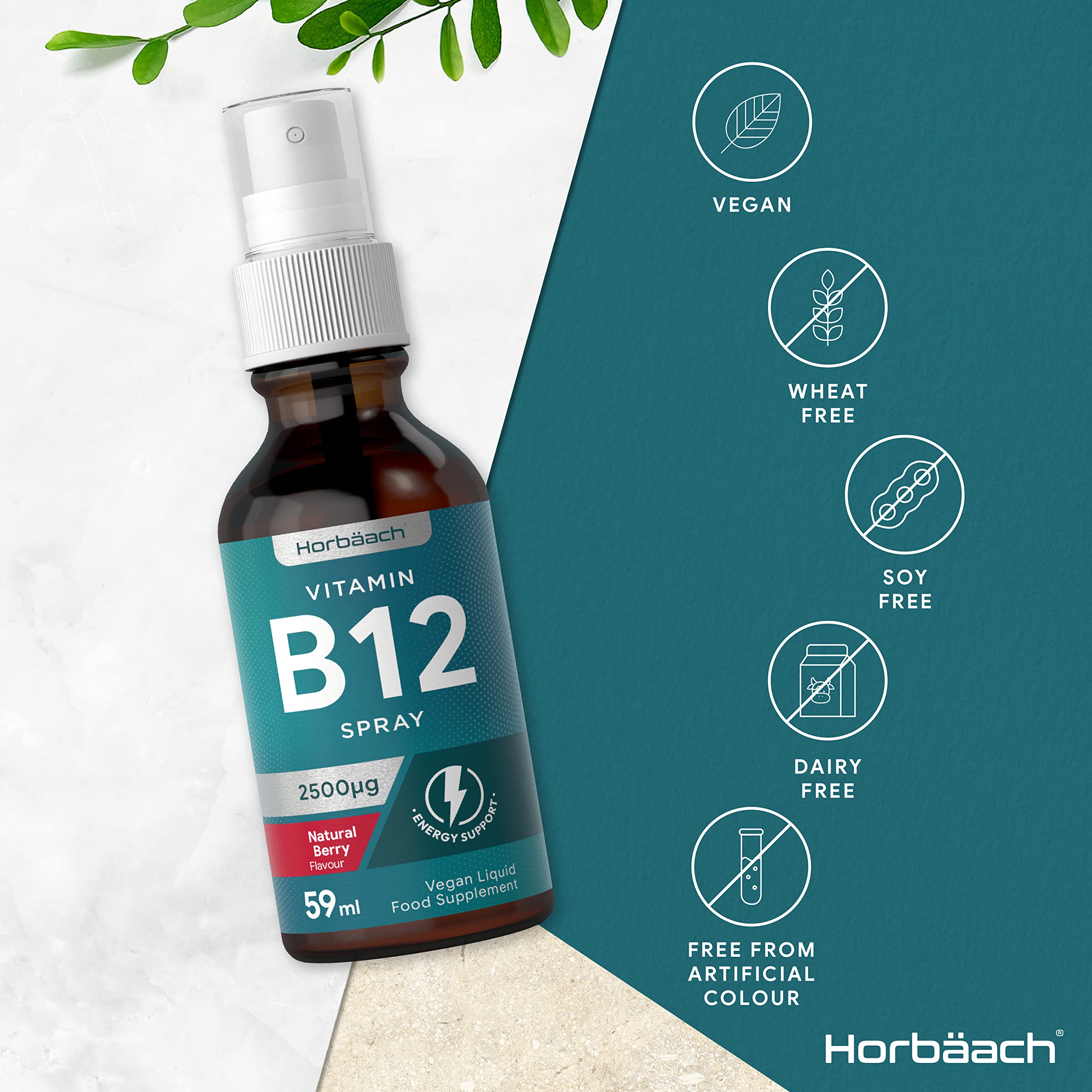 Vitamin B12 Spray 2500mcg | 59ml | High Strength Supplement | Natural Berry Flavour Horbäach