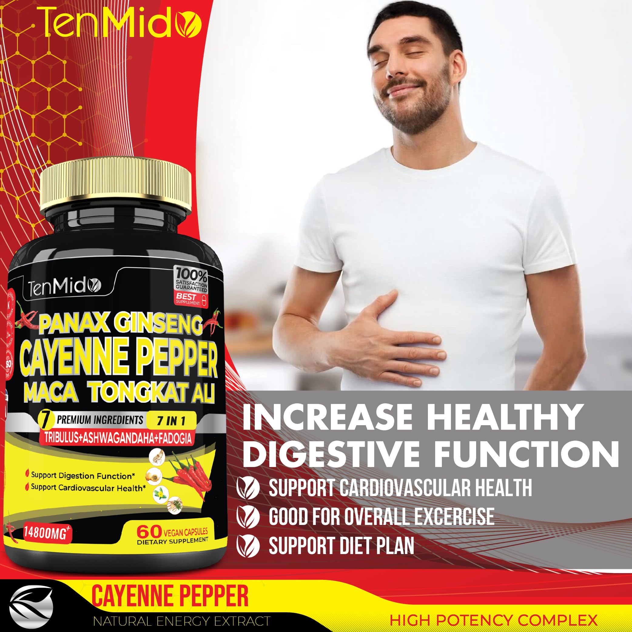 2 Packs 60 Caps 14800mg - Cayenne Pepper Supplements Extract Capsules - Tongkat Ali Tenmido