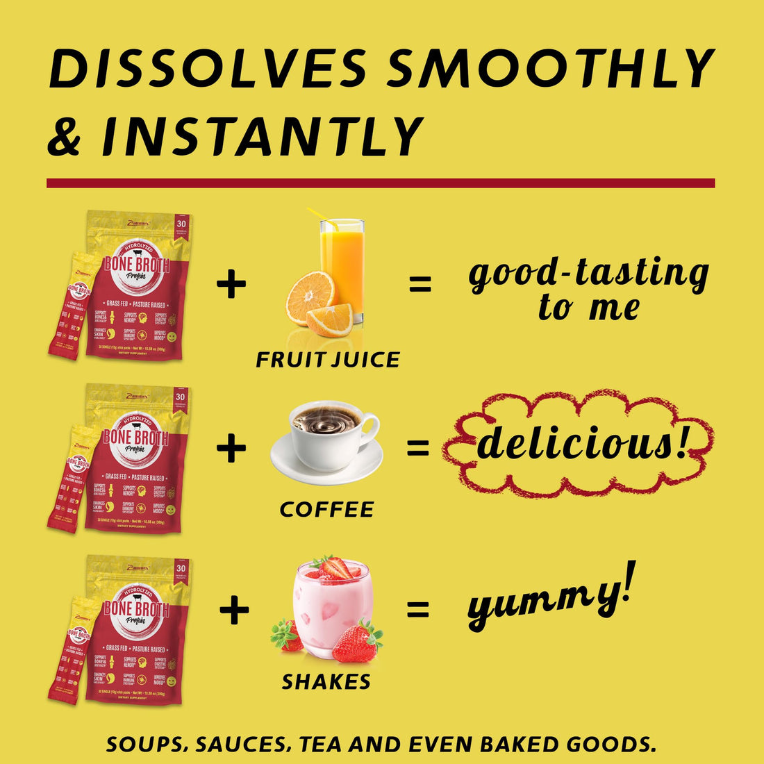 Zammex Bone Broth Packets-20g Collagen Protein-Beef Bone Broth Powder to Go-30 Travel