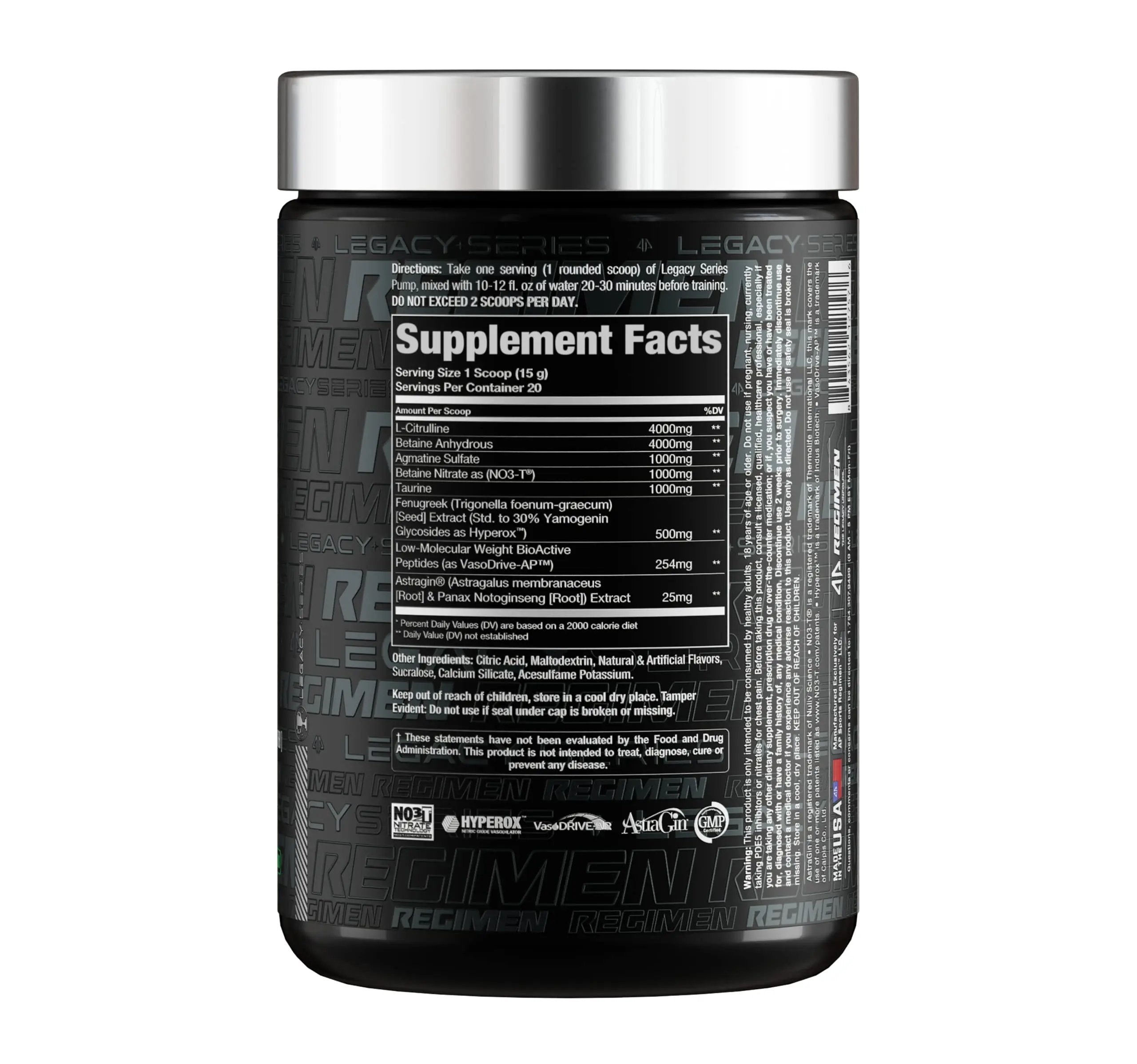 Legacy Series Pump Stim Free Muscle Pump Amplifier Pre-Workout Powder by AP Sports Regimen | Performance – Blood Flow – Strength | Nitric Oxide Booster (Lemon Drop)