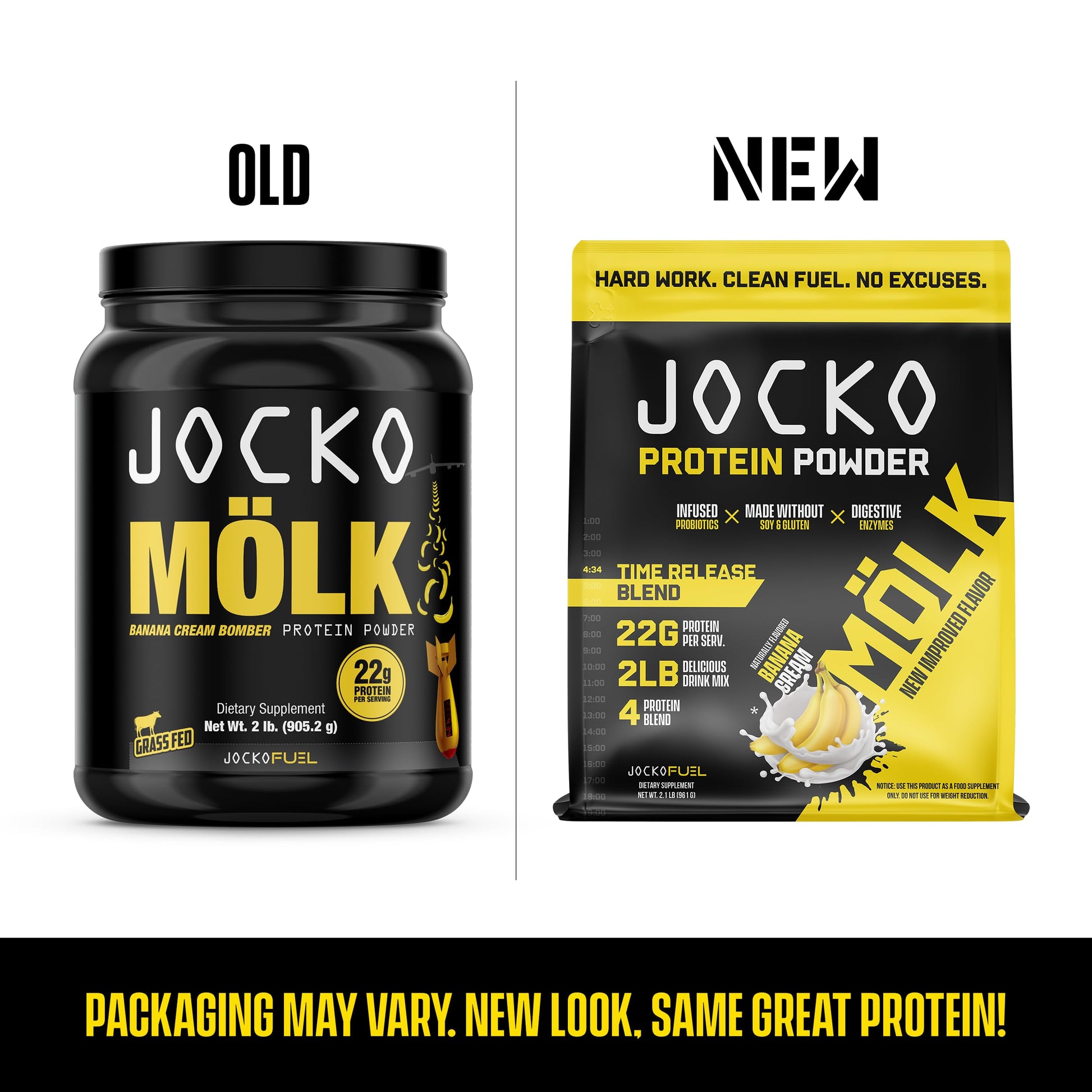 Jocko Mölk Whey Protein Powder (Banana Cream) - Keto, Probiotics, Grass Fed, Digestive Jocko Fuel