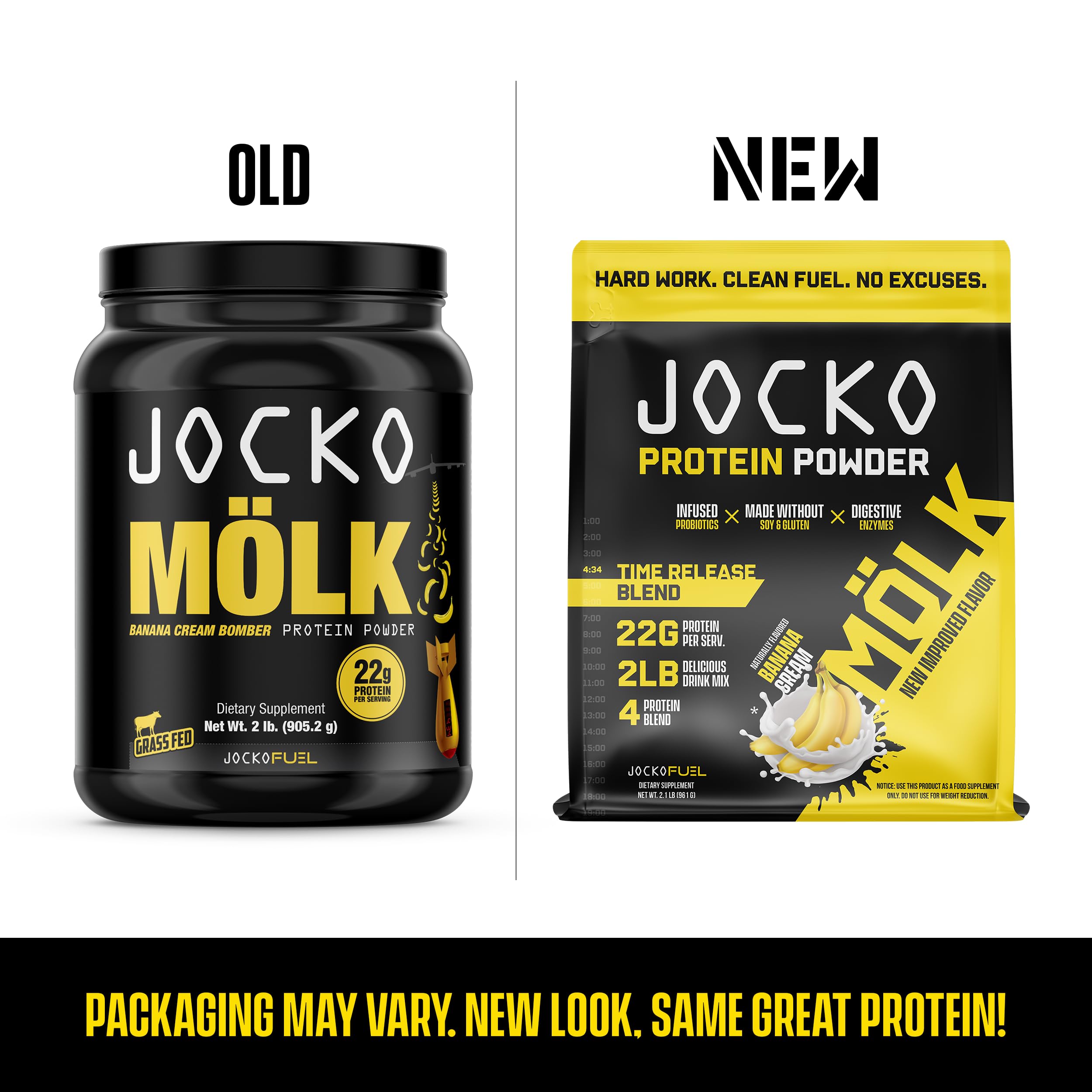 Jocko Mölk Whey Protein Powder (Banana Cream) - Keto, Probiotics, Grass Fed, Digestive Jocko Fuel