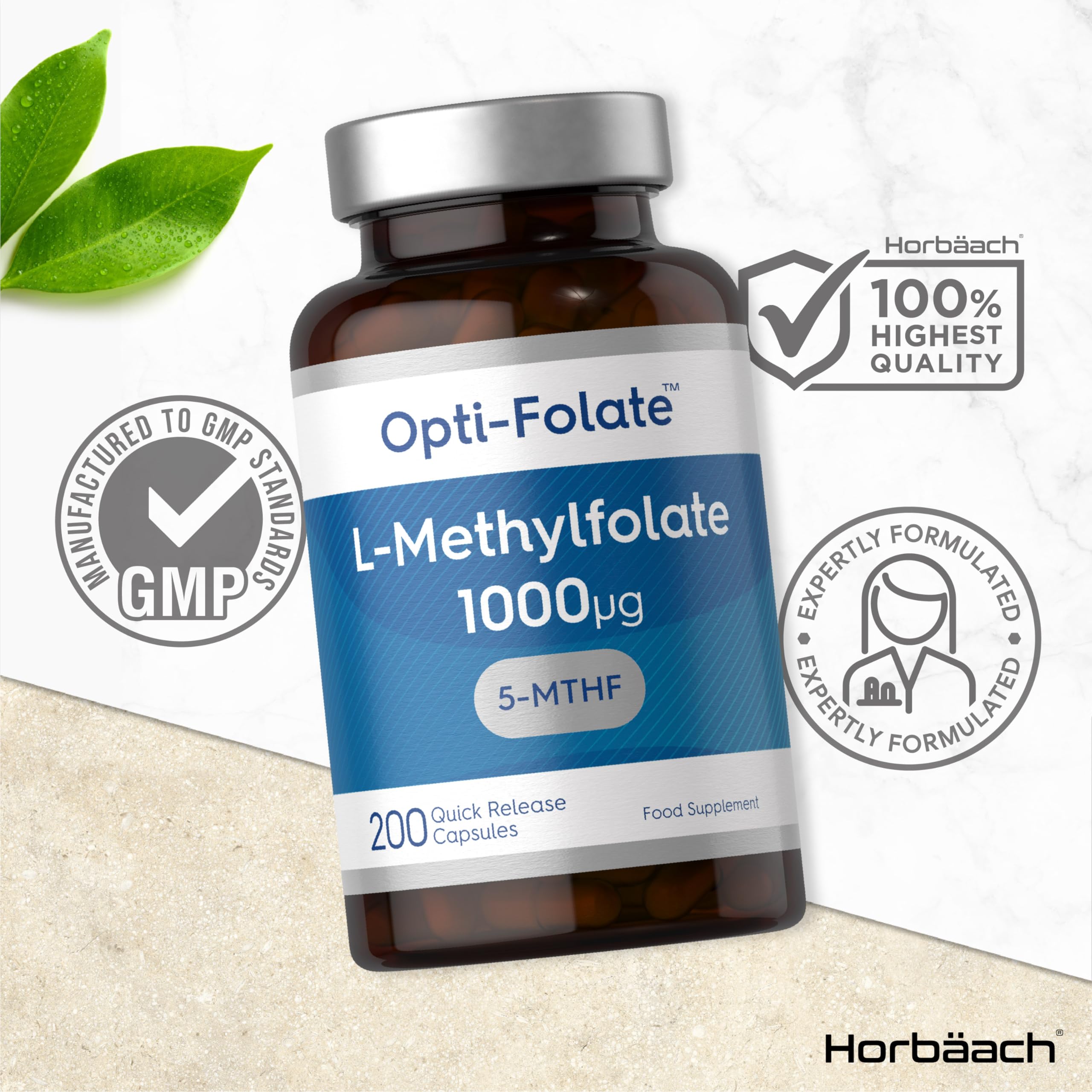 L-Methylfolate 1000ug | 200 Capsules | 5-MTHF Folate Supplement | Active Form Horbäach