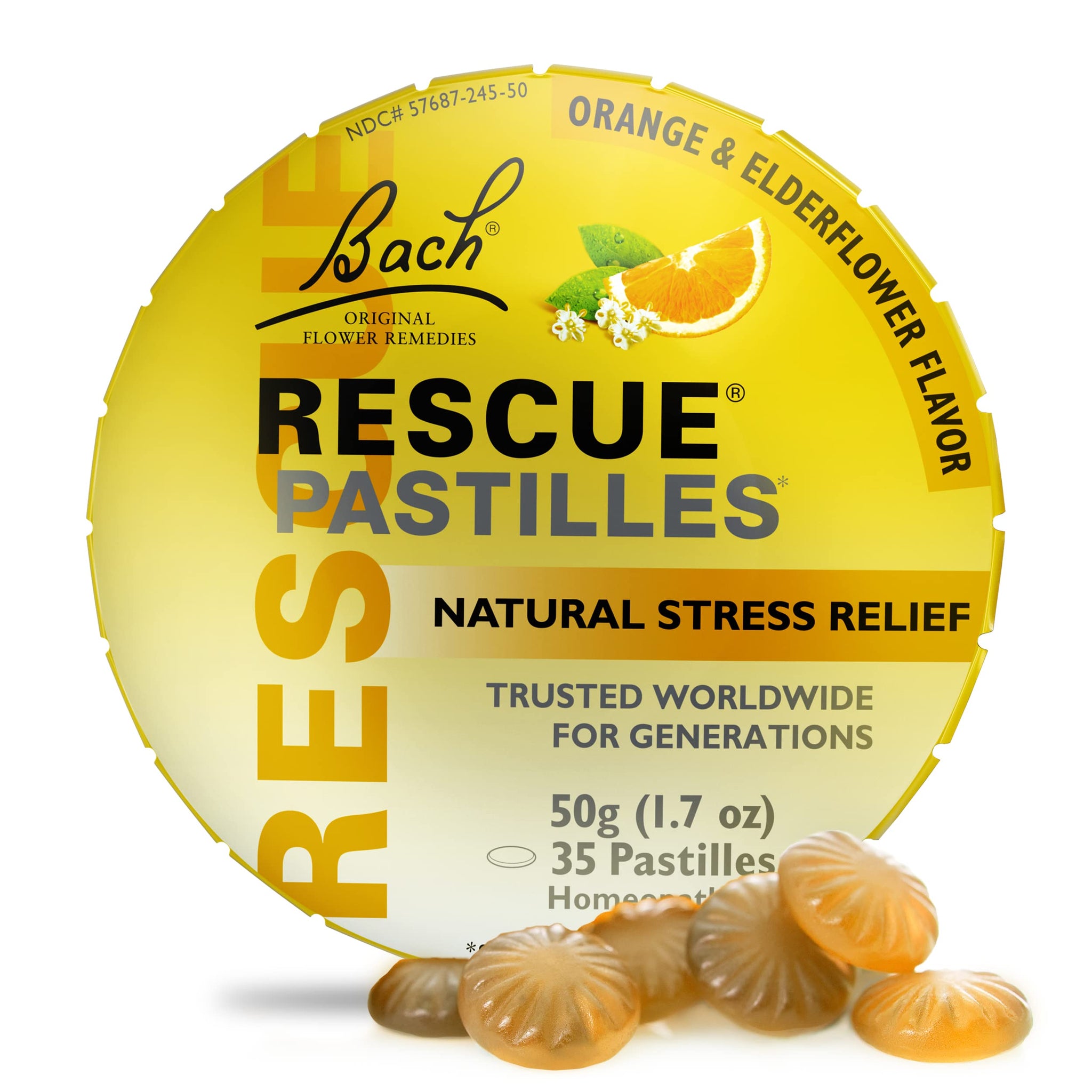 Bach RESCUE PASTILLES, Orange and Elderflower Flavor, Natural Stress RESCUE