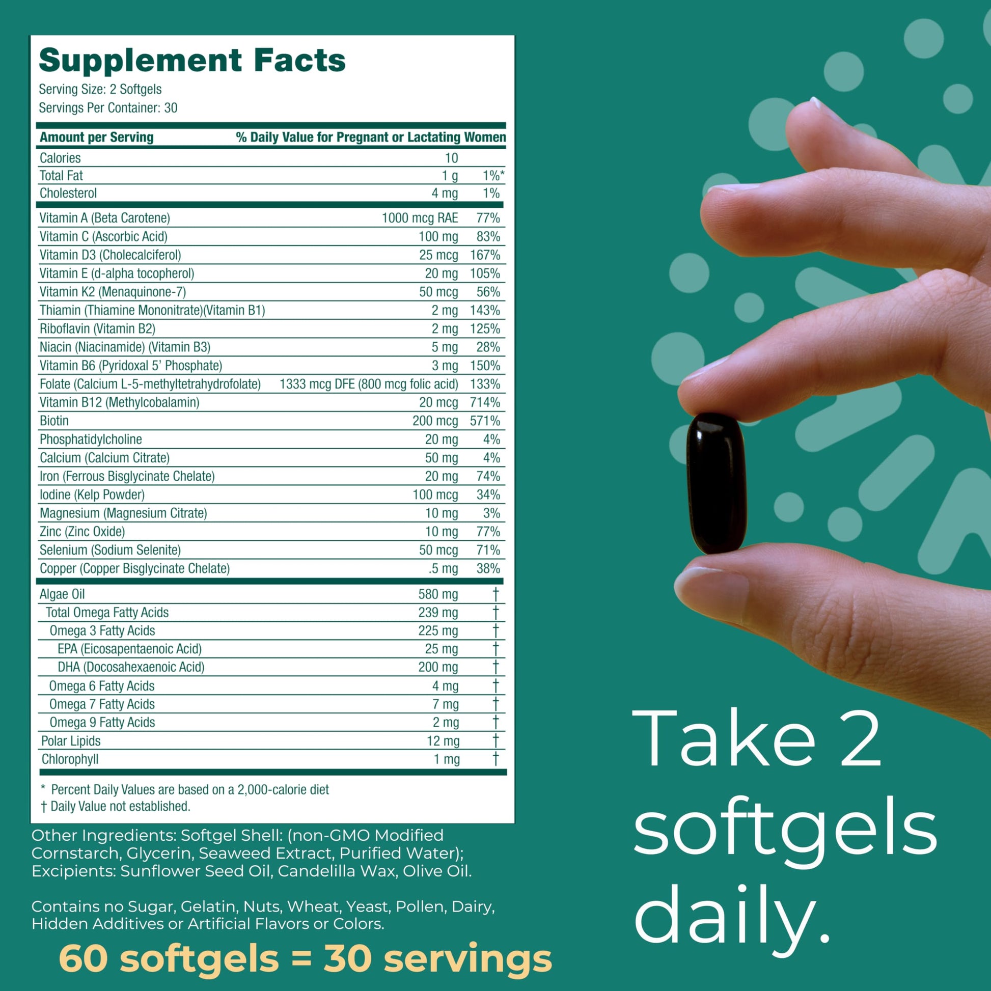 Iwi Life Prenatal Multivitamin, 60 Softgels (30 Servings), Vegan, Plant-Based Algae Omega 3 Iwi