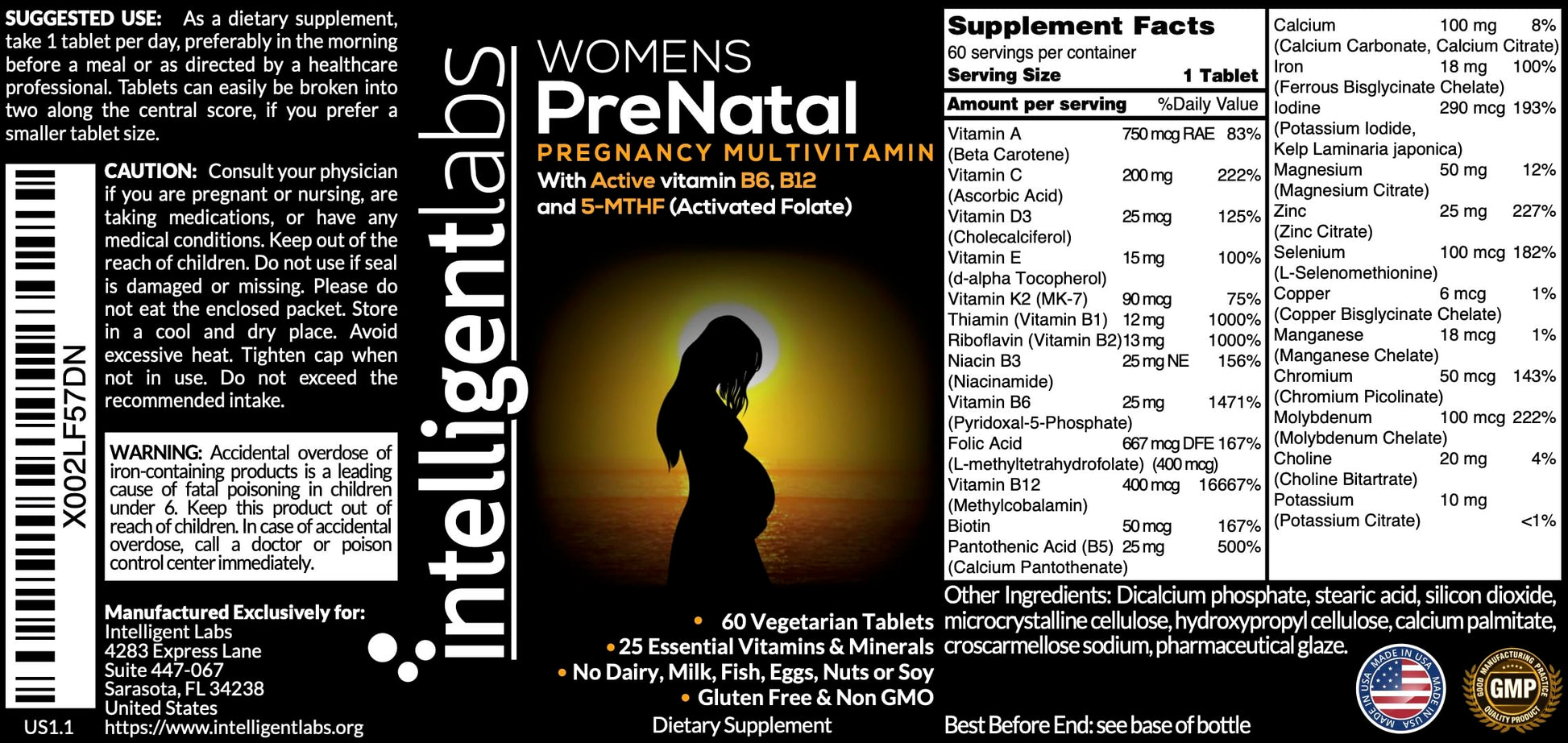 Intelligent Labs Women's Prenatal Multivitamin, 25 Essential Pregnancy Vitamins and Minerals Intelligent Labs