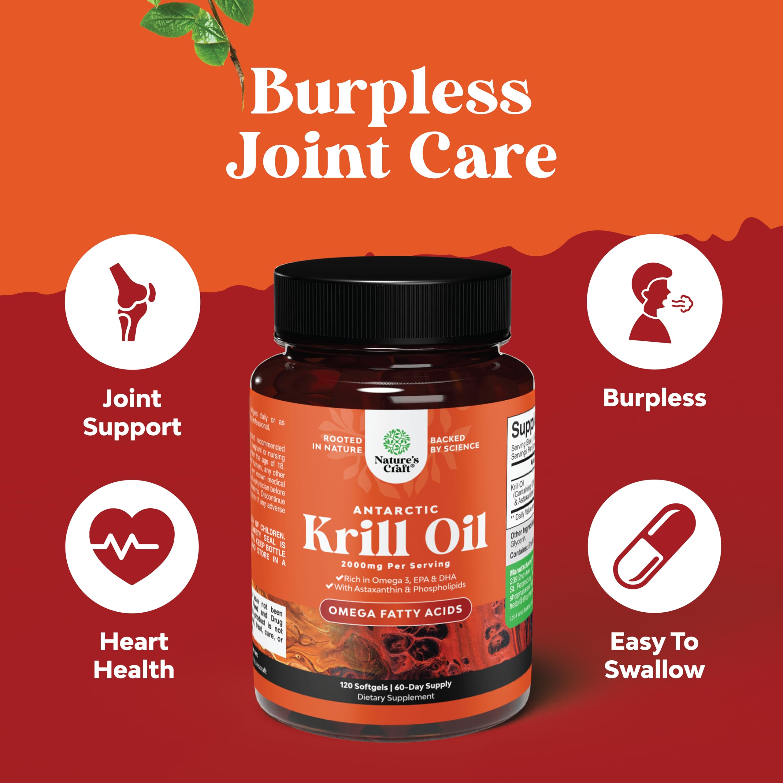 Antarctic Krill Oil 2000mg Softgels Per Serving - Omega 3 Krill Oil Supplement Natures Craft