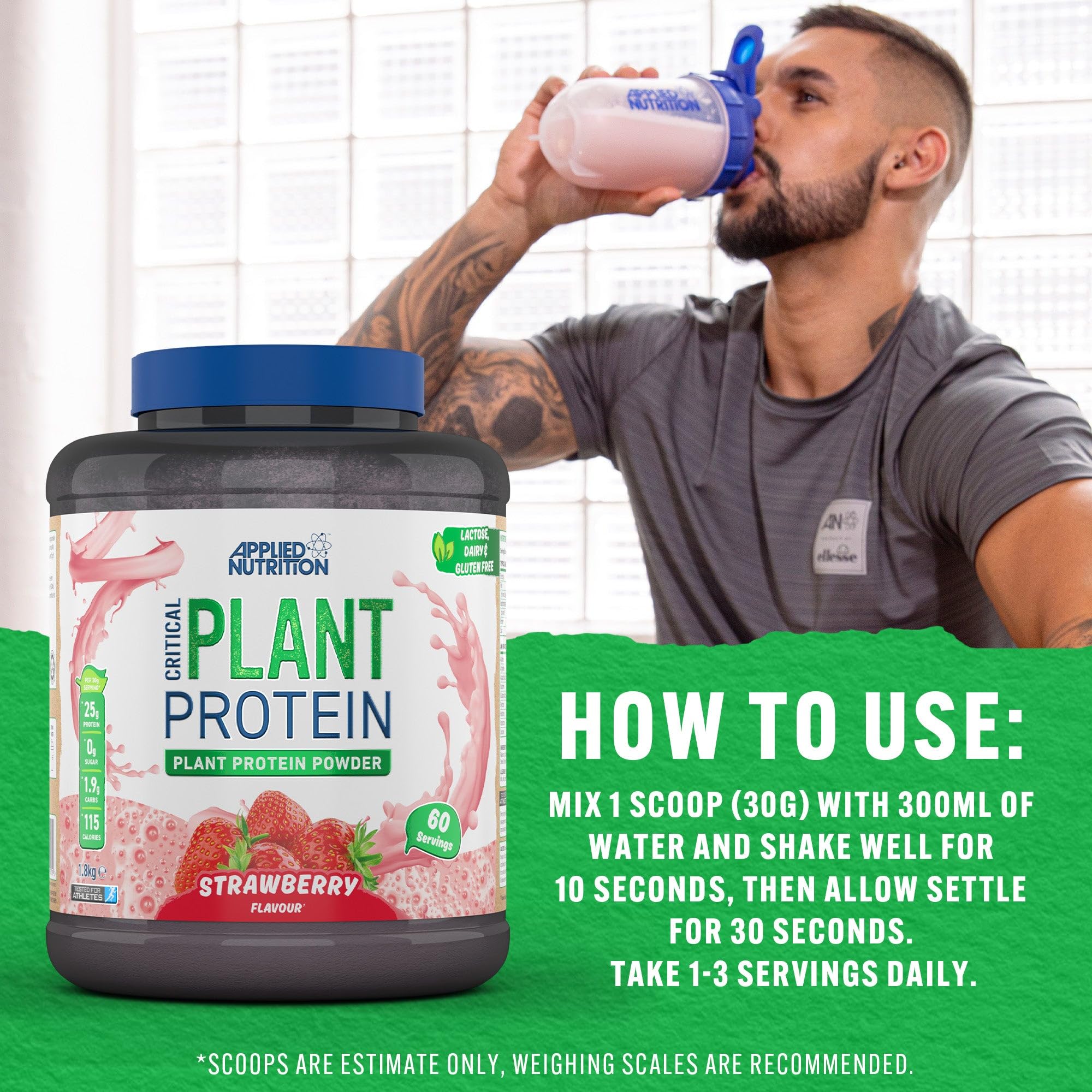 Applied Nutrition Plant Protein Powder – Critical Plant Vegan Protein Shake with SOYA Applied Nutrition