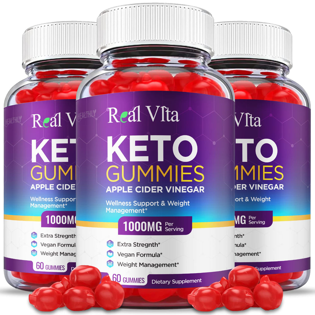 (3 Pack) Real Vita Keto Gummies - Official Formula, Vegan - Real Vita Acv Keto Gummies