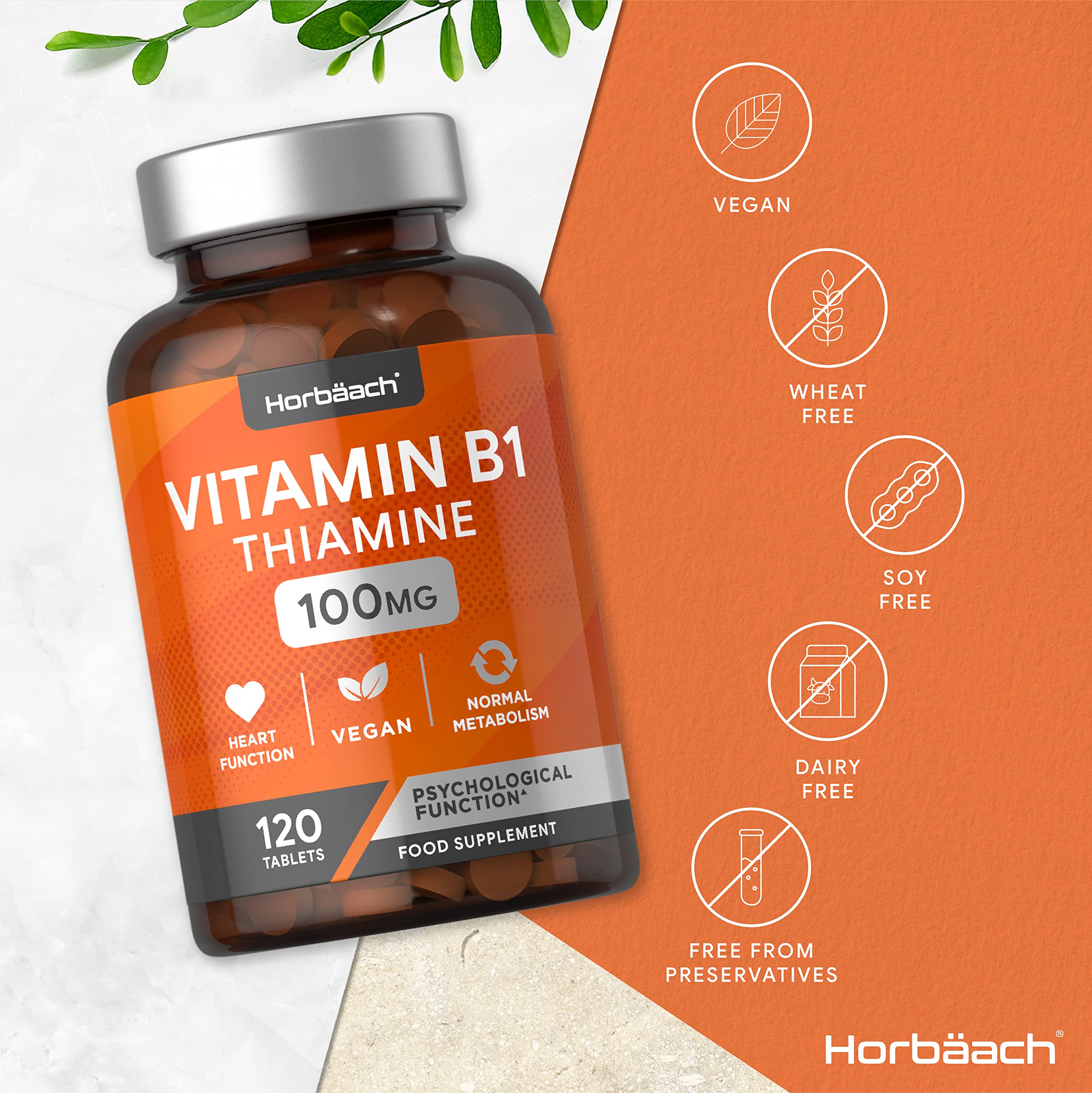 Vitamin B1 Thiamine High Strength 100mg | 120 Vegan Tablets | No Artificial Horbäach
